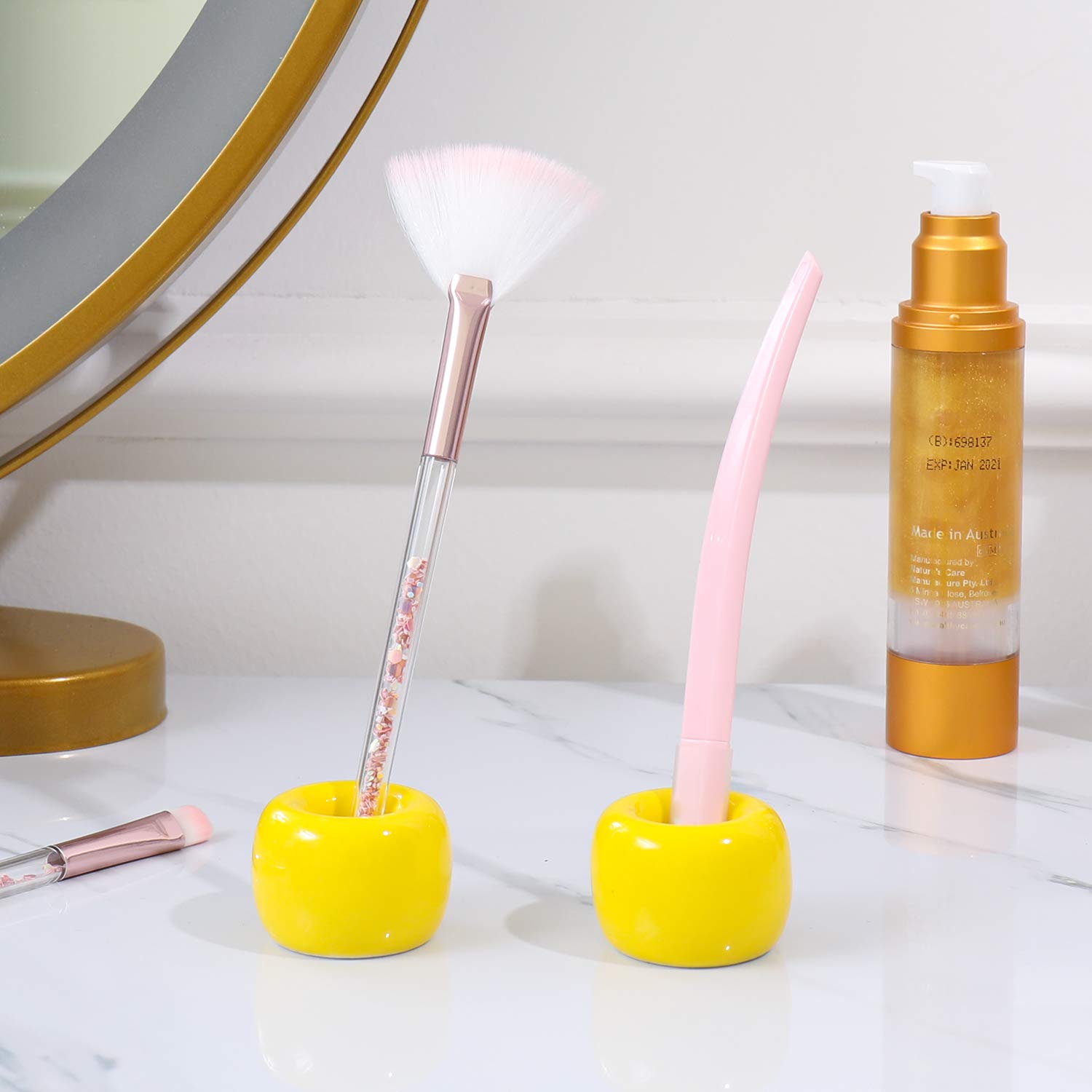 Airmoon Mini Ceramic Handmade Couple Toothbrush Holder - Bathroom Vanity Countertop Organizer for Toothbrushes & Accessories - Pack of 2 - Perfect for Couples, Families & Guest Bathrooms
