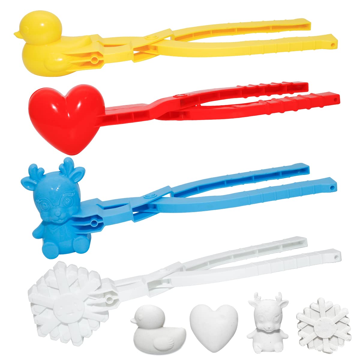 Holady 4PCS Large Snowball Maker Clips - Winter Snowball Maker Tools with Handles for Kids Outdoor Snowball Fights (Deer, Heart, Duck, Snowflake Shapes) - Perfect for Family Winter Fun & Snow Play Activities