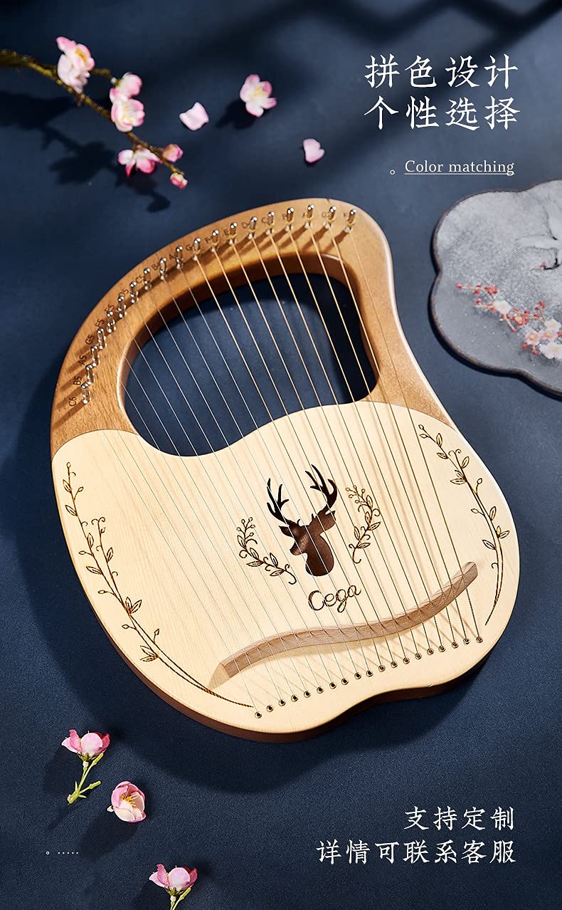 16 19 21 24 String Mahogany Lyre Harp - Handcrafted Wooden Musical Instrument with Piano Electric Box | Perfect for Home Decor, Wedding Gifts & Music Therapy (Gold)