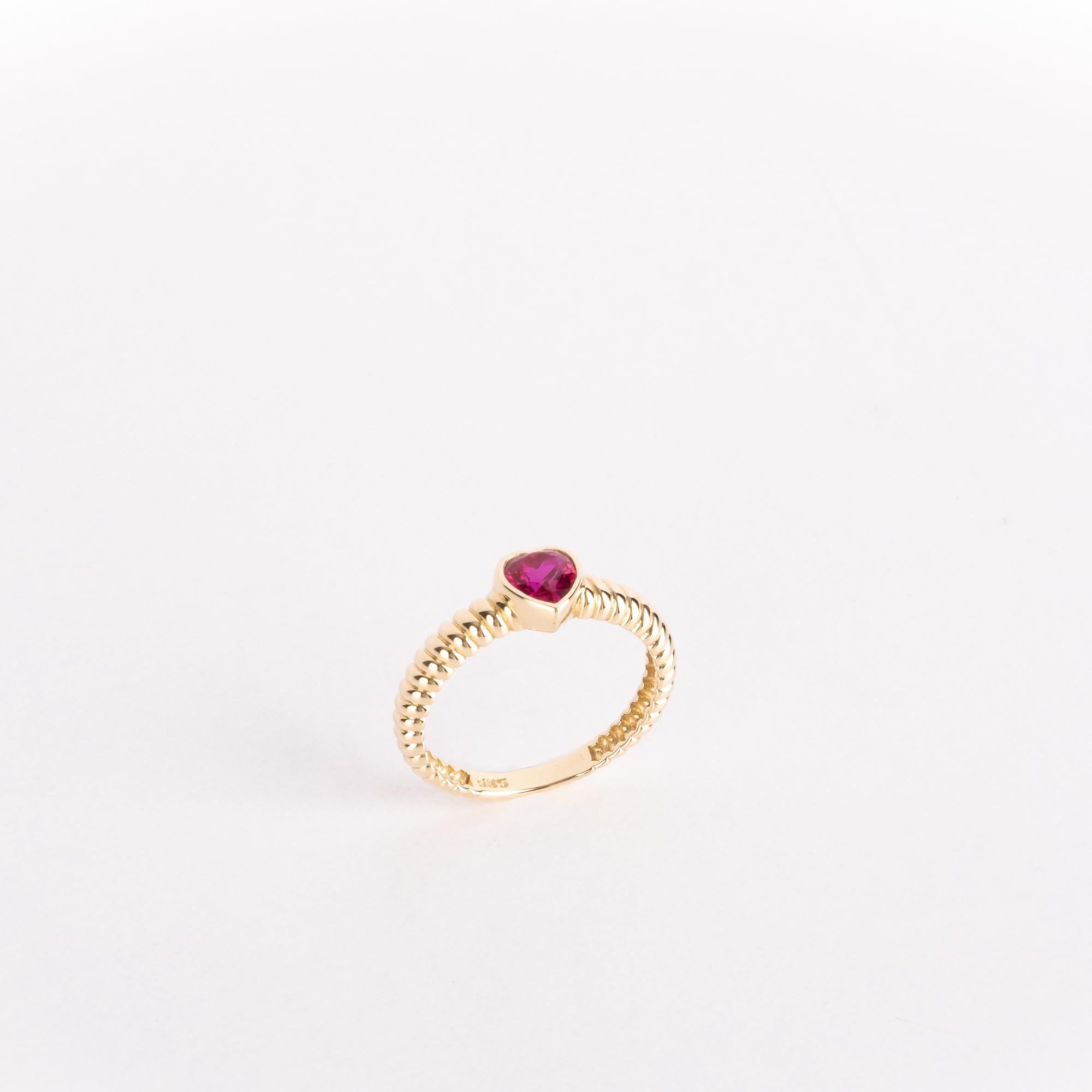 14K Solid Gold Heart Shaped Natural Ruby Ring for Women - Dainty Minimalist Beveled Red Ruby Jewelry - Perfect for Valentine's Day, Anniversary & Romantic Gifts