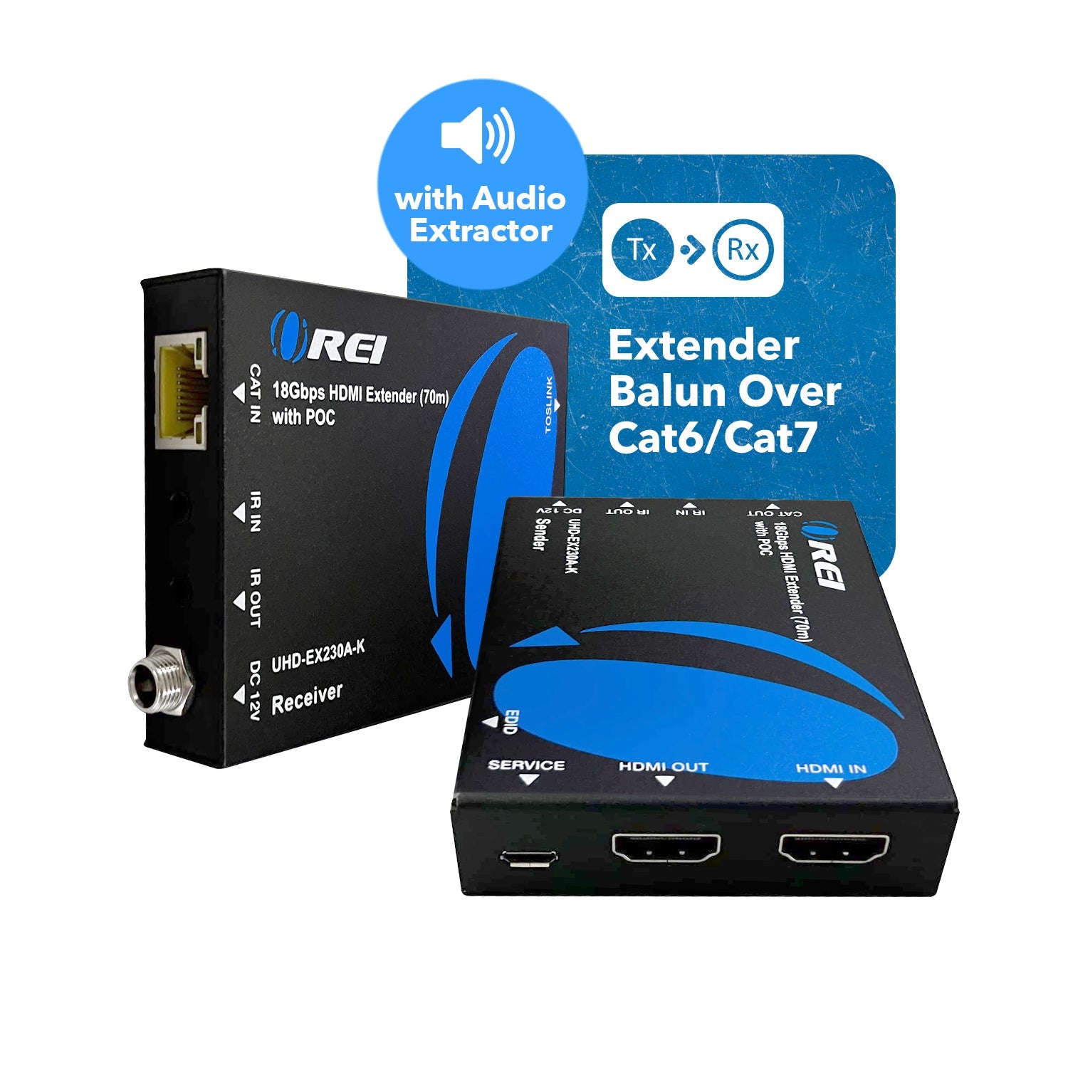 4K HDMI Extender Over CAT6/7 RJ45 - 4K@60Hz with Audio Extractor & Optical IR - Up to 230 Feet (UHD EX230A K) - Perfect for Home Theater, Conference Rooms & Gaming Setups