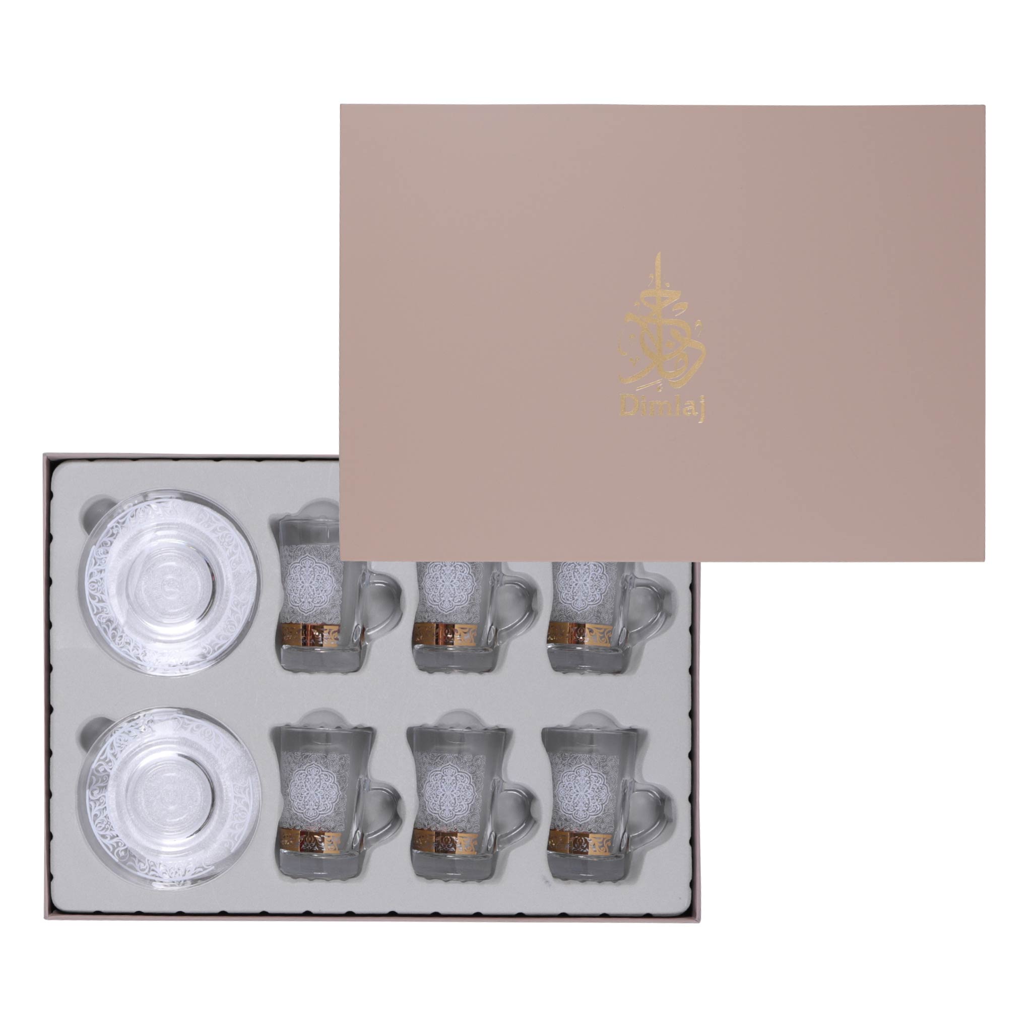 Dimlaj Massar 6-Piece Gold Tea Cup and Saucer Set - Elegant Porcelain Tea Set for Afternoon Tea, Bridal Shower, or Home Decor