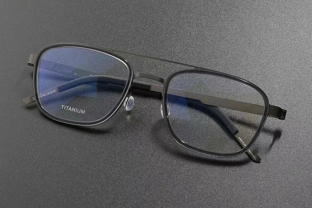 Aimee Unisex Full Rim Square Double Bridge Titanium Acetate Eyeglasses 9708 - Lightweight Durable Glasses for Men & Women - Perfect for Reading, Work, and Everyday Fashion