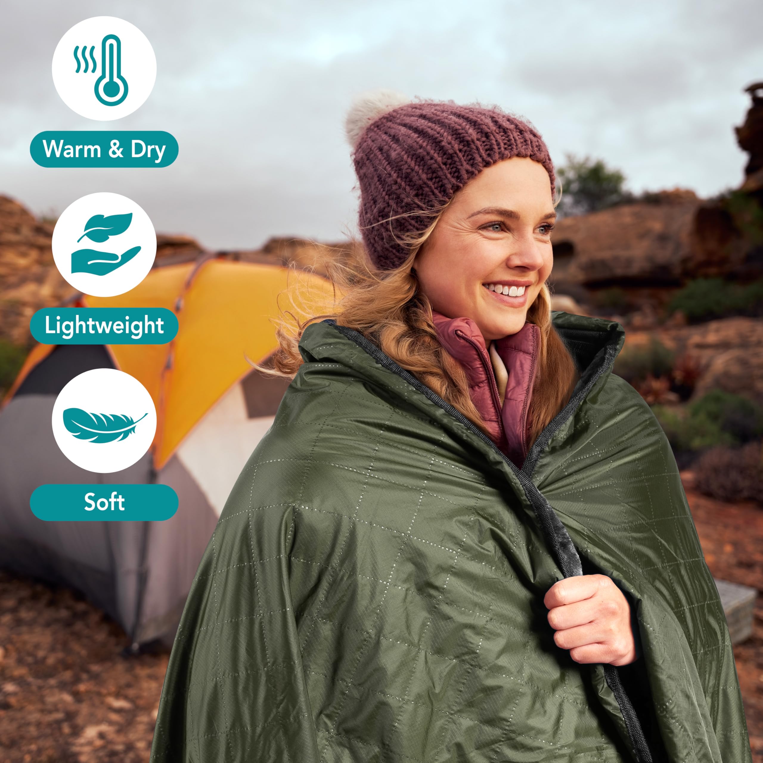 **SUN CUBE Large Waterproof Camping Blanket - 60x80in Fleece Quilted Windproof Outdoor Blanket for Cold Weather, Picnic, Beach, Hiking, Travel, Pets & Car - Foldable Stadium Blanket for Sports & Camping**