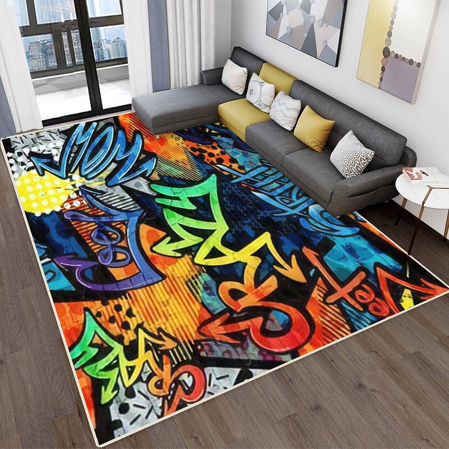 Modern Abstract Area Rugs for Living Room, Kitchen, Bedroom - Stain Resistant Carpet Mat with Graffiti Pattern & Paint Drips - Rectangular Home Decor for Dorm, Office, Nursery & Entryway