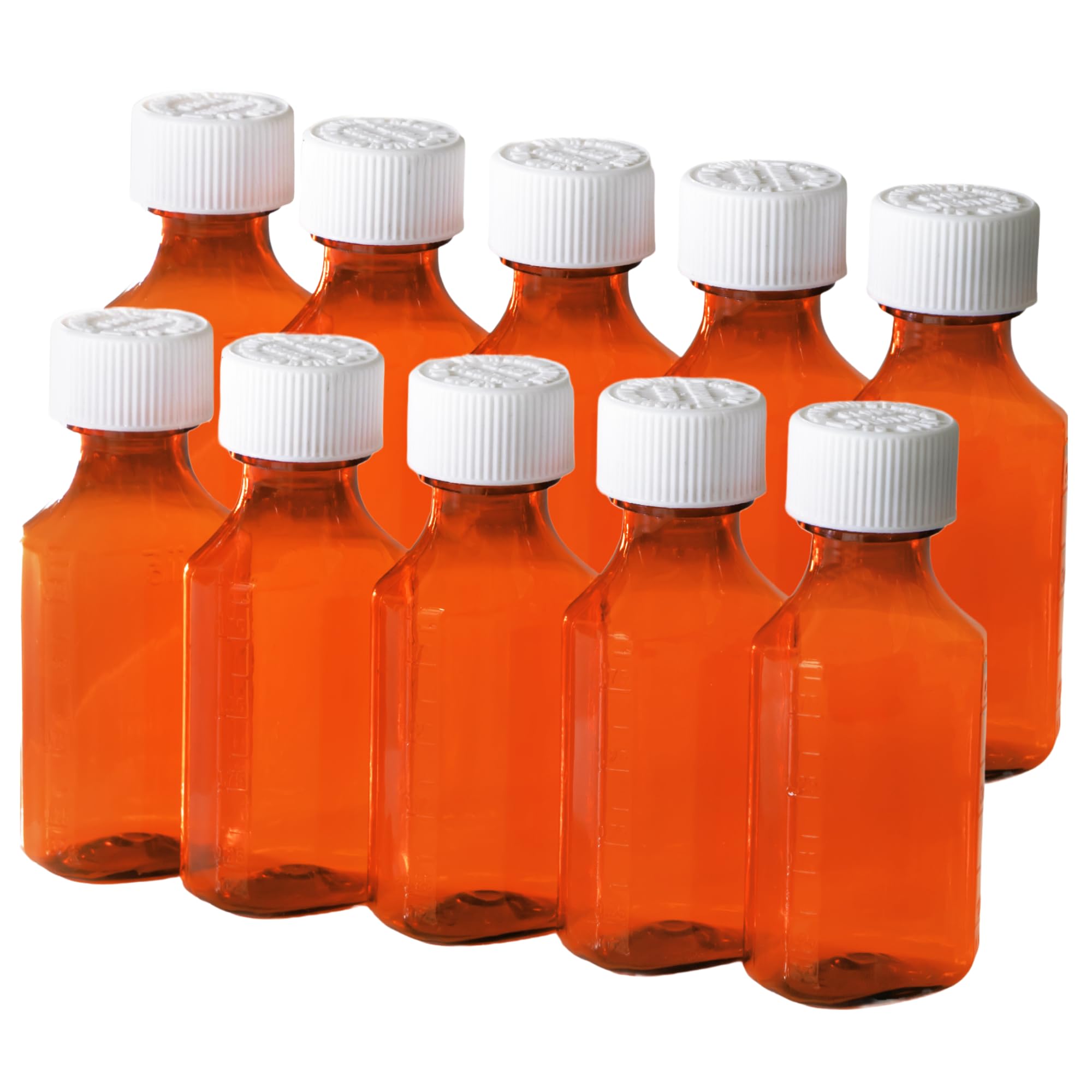 10 Pack 2oz Child Resistant Amber Plastic Medicine Bottles - Light-Sensitive Prescription & Pharmaceutical Storage Containers with Safety Lids for Pharmacy, Essential Oils, CBD Tinctures & Liquid Supplements