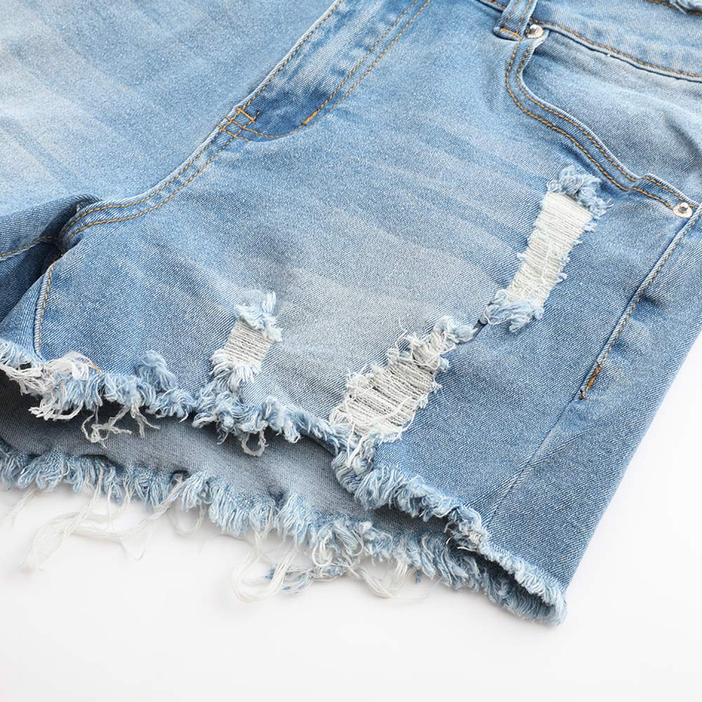 Women's Ripped Denim Shorts - Mid Rise Stretch Jean Shorts with Frayed Raw Hem | Casual Summer Outfit, Beach Wear & Street Style Fashion