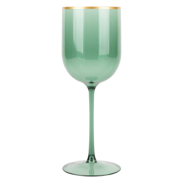 12 Oz Green Gold Rim Plastic Wine Goblets - Set of 5 Shatterproof Cups for Outdoor Parties, Picnics, and Wedding Receptions