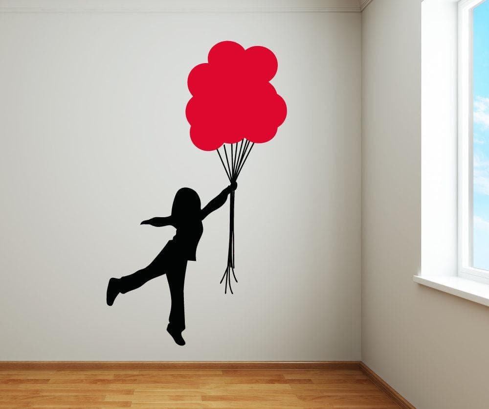 Vinyl Wall Decal Sticker - Girl With Balloon Bouquet #5018 - Perfect for Nursery, Kids Room & Birthday Party Decorations