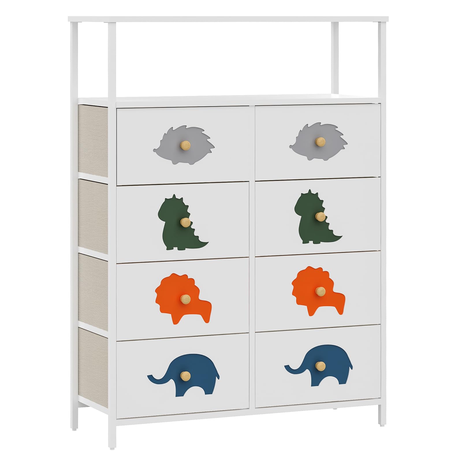 FRAPOW 8-Drawer Kids Dresser with Shelves - Tall Nursery Storage Organizer, Large Fabric Dresser with Wooden Top & Open Shelf, Sturdy Metal Frame - Perfect for Bedroom, Hallway, Living Room & Kids Room Organization