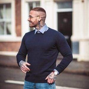 Cavani Men's Navy Blue Knit Sweater Crewneck - Soft & Comfortable Winter Pullover for Casual Wear & Office Outfits