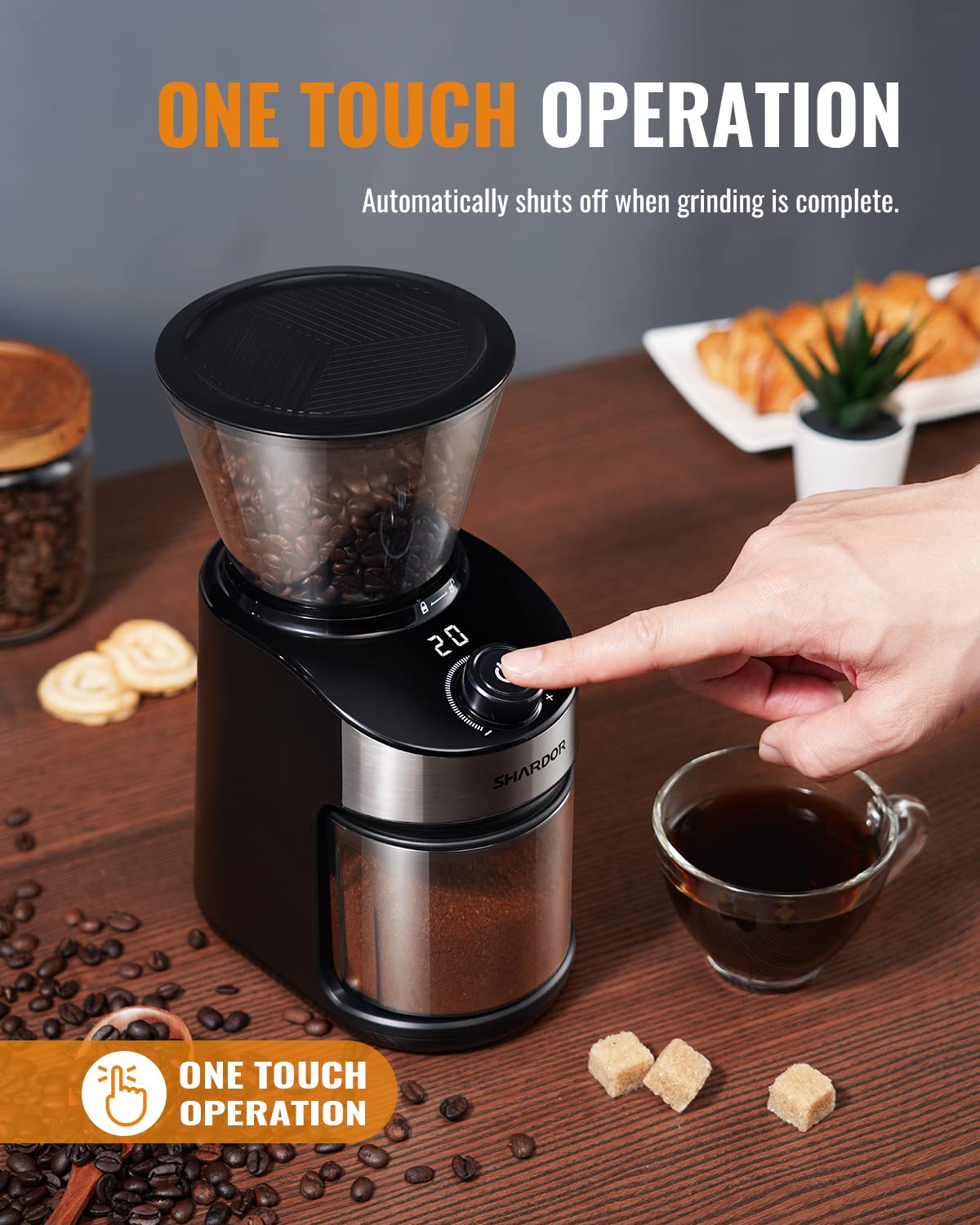 SHARDOR Electric Coffee Grinder with Adjustable Burr Mill - 25 Precise Grind Settings, 40-Second Digital Timer, Quiet Operation for Home & Office Use - Perfect for Espresso, French Press & Cold Brew (Black)