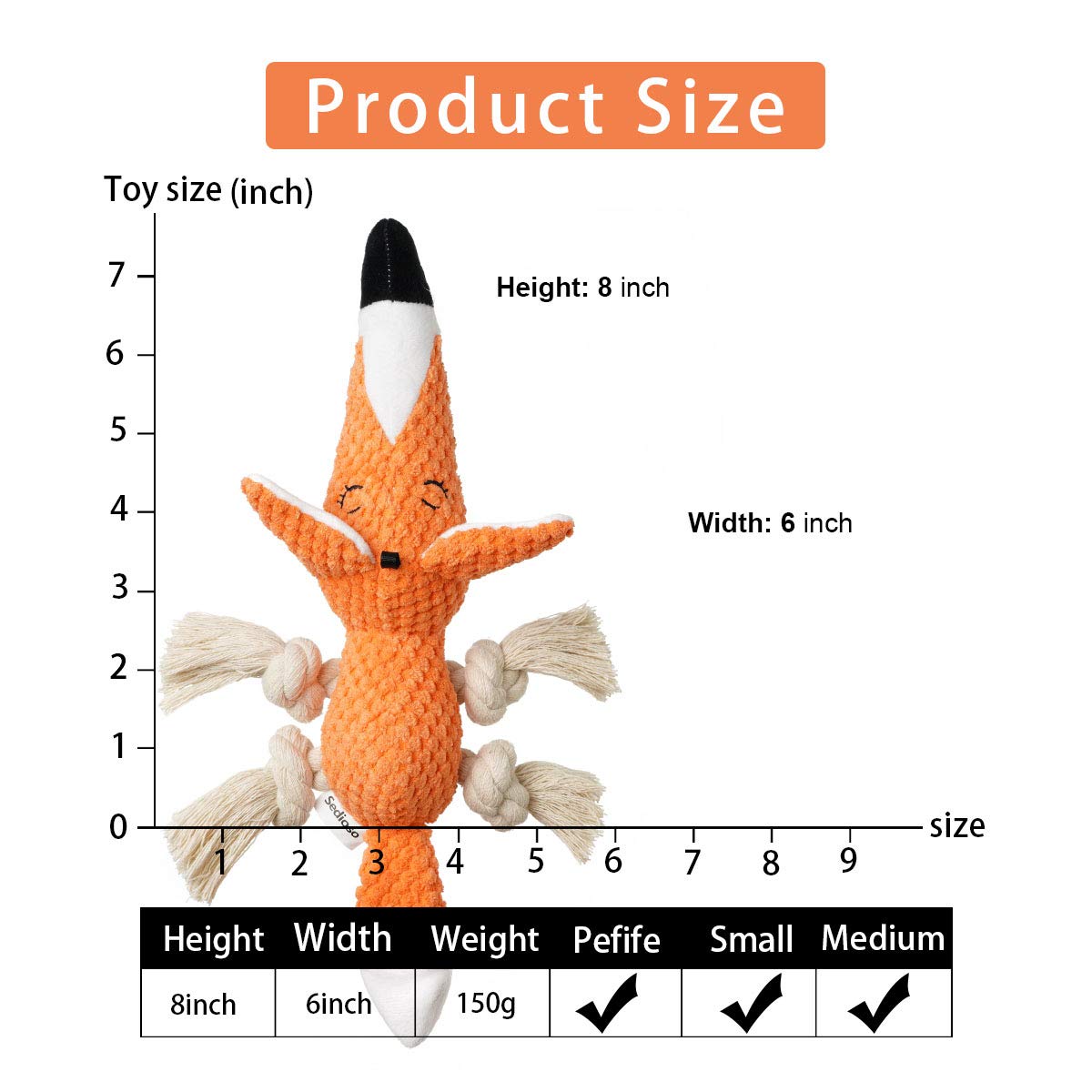 Durable Large Dog Chew Toys - Squeaky Plush Fox Stuffed Animal for Small, Medium & Big Breed Puppies | Fun Interactive Playtime & Training Reward