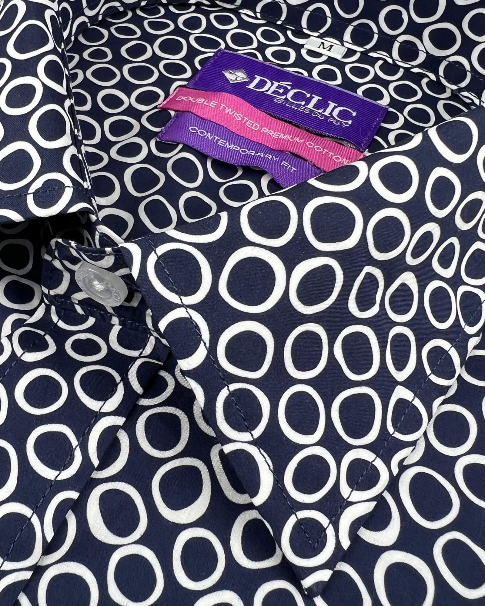 DÉCLIC Bolzano Spot Print Shirt - Navy Blue Casual Button Down Shirt for Men | Perfect for Office, Date Night & Summer Outings