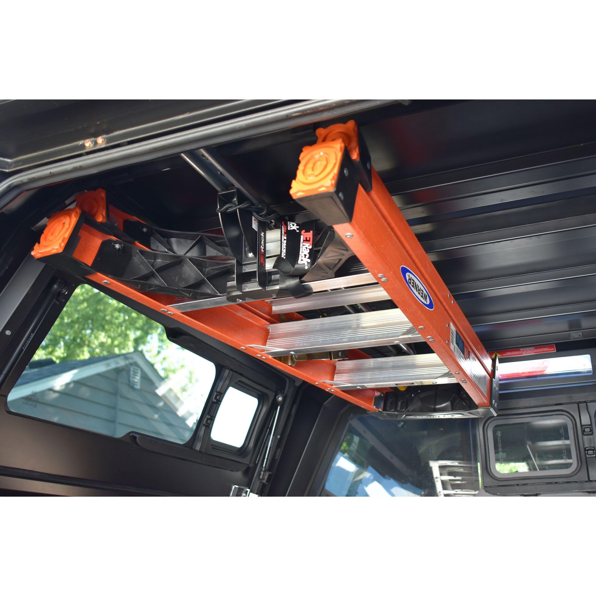 JET Rack® Universal Van Ladder Storage System - Lightweight Aluminum & Steel Ceiling Mount with Tension Design for Pickup Trucks, Work Vans & Commercial Vehicles - Easy Installation with Mounting Kit for Secure Ladder Transport