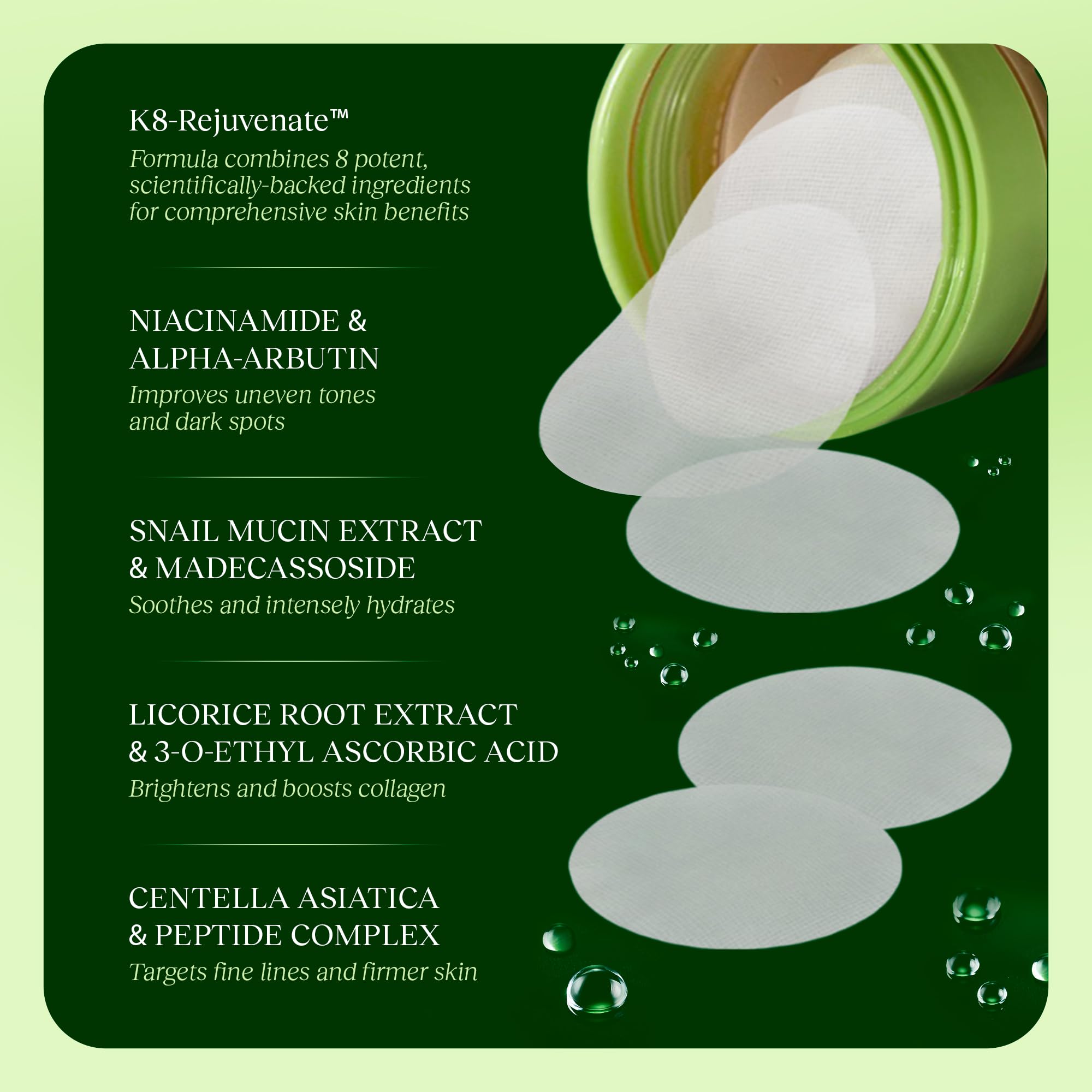Korean Skincare Anti-Aging Toner Pads - Dark Spot & Wrinkle Minimizing Treatment with Snail Mucin, Centella Asiatica, Niacinamide - Hydrating Facial Pads for Acne Marks & Hyperpigmentation - 100 Count - Perfect for Daily Skincare Routine & Travel Essentials
