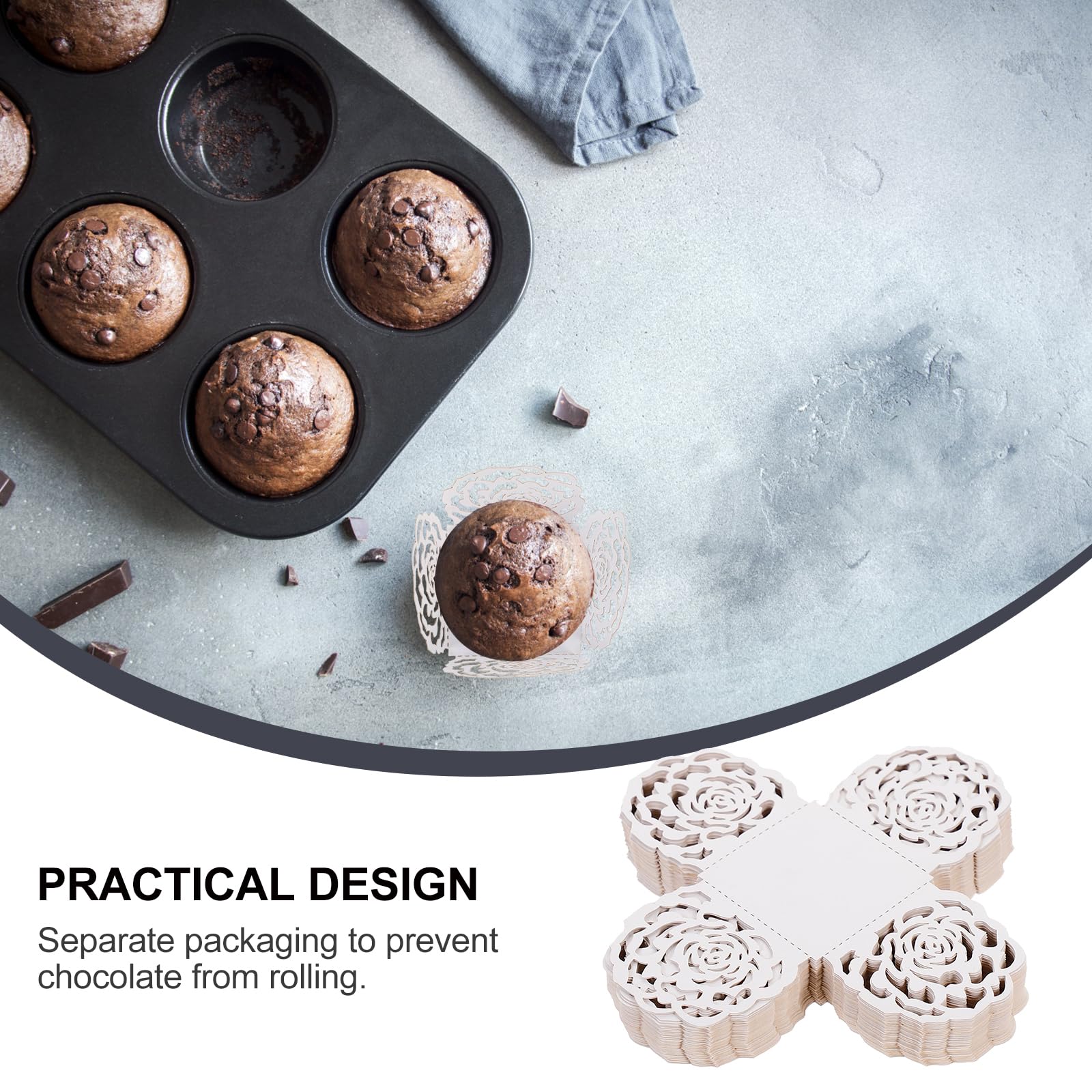 50pcs Flared Paper Baking Cups for Muffins & Cupcakes - Chocolate Truffle Wrappers for Party Desserts
