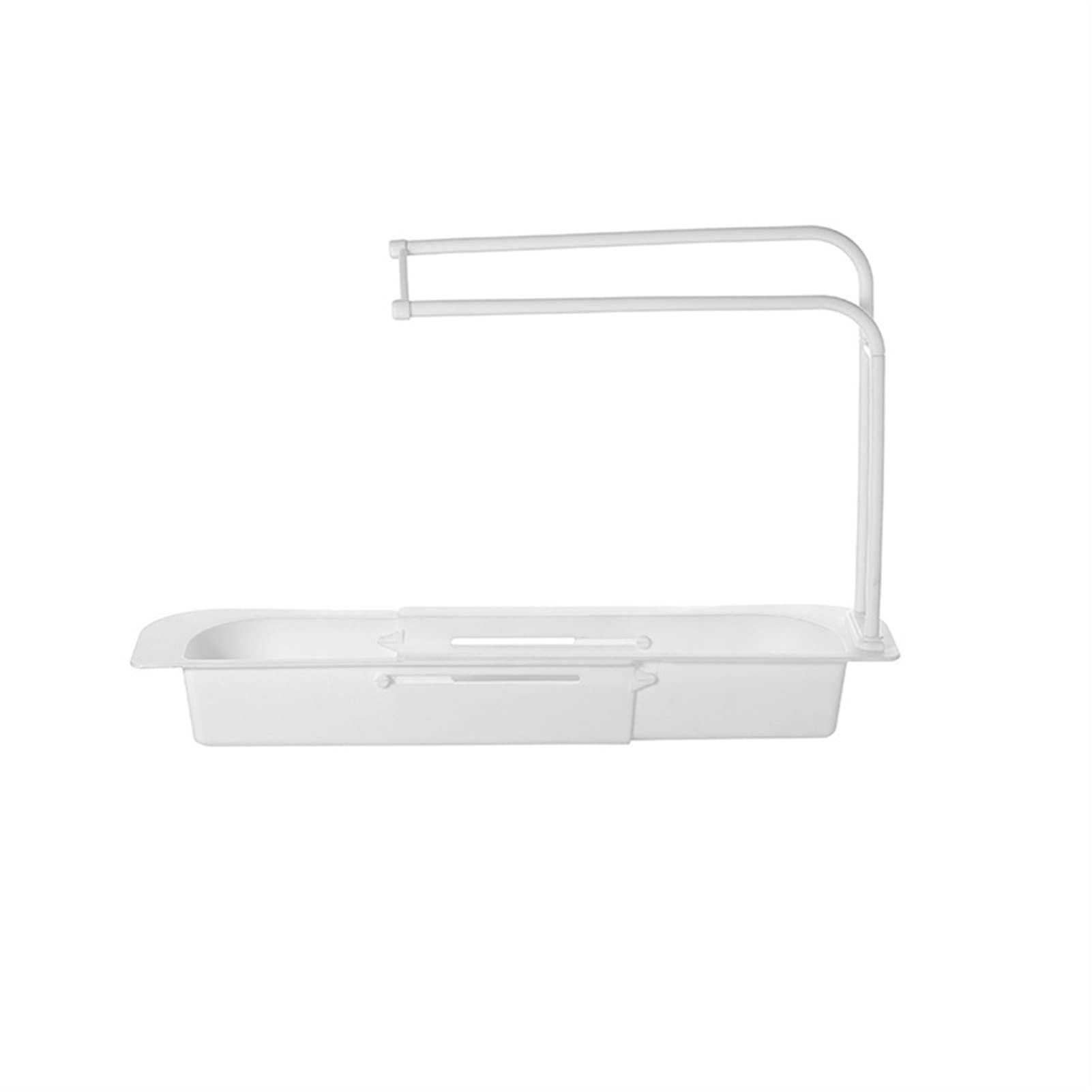 Expandable Sink Shelf Organizer - 2-in-1 Adjustable Kitchen Sink Storage Rack with Soap & Sponge Holder, Drain Rack Basket - White | Space Saving Solution for Small Kitchens, Bathrooms & RV Sinks