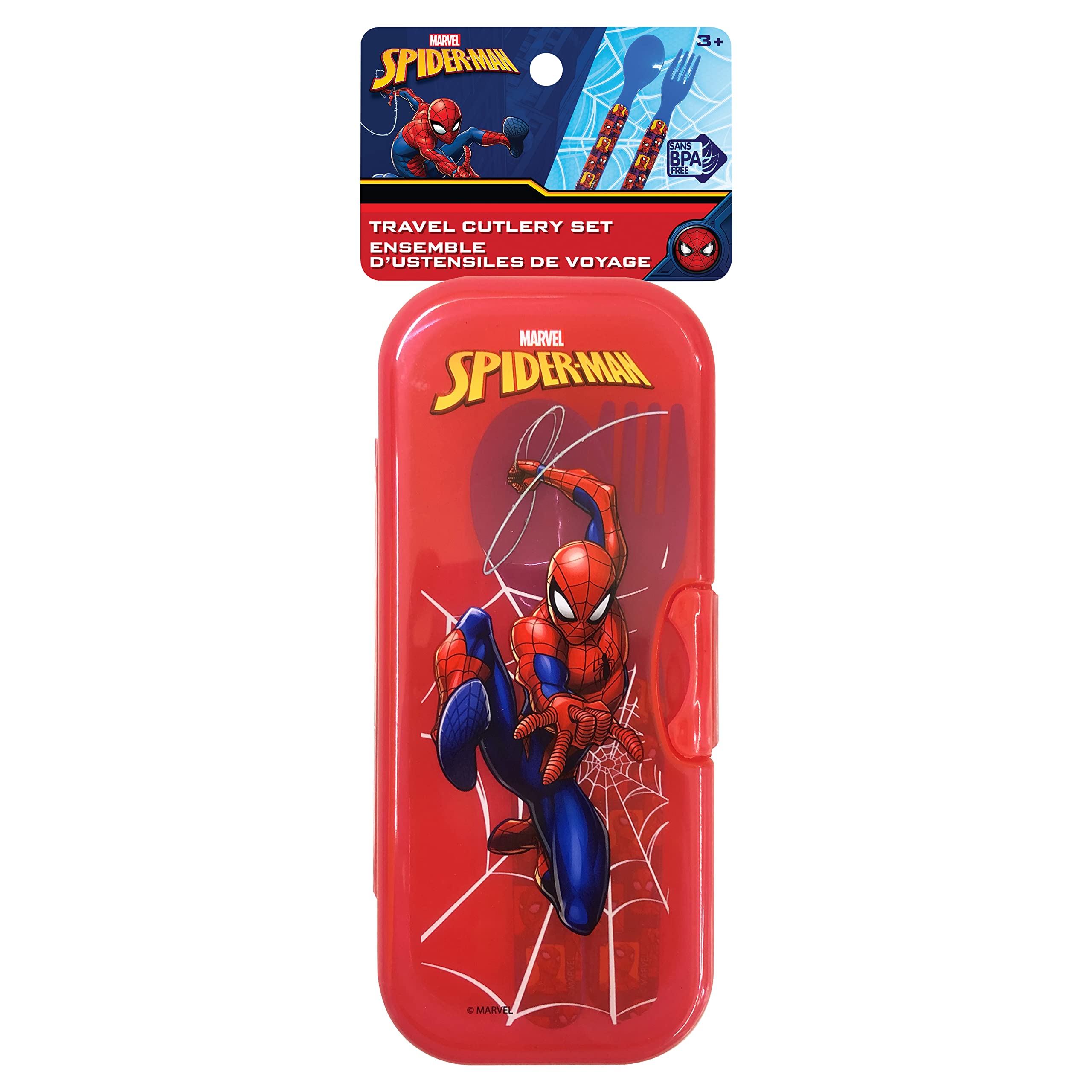 Spider-Man Kids Travel Cutlery Set - 3-Piece Stainless Steel Utensils with Case - Perfect for School Lunches, Picnics & Camping