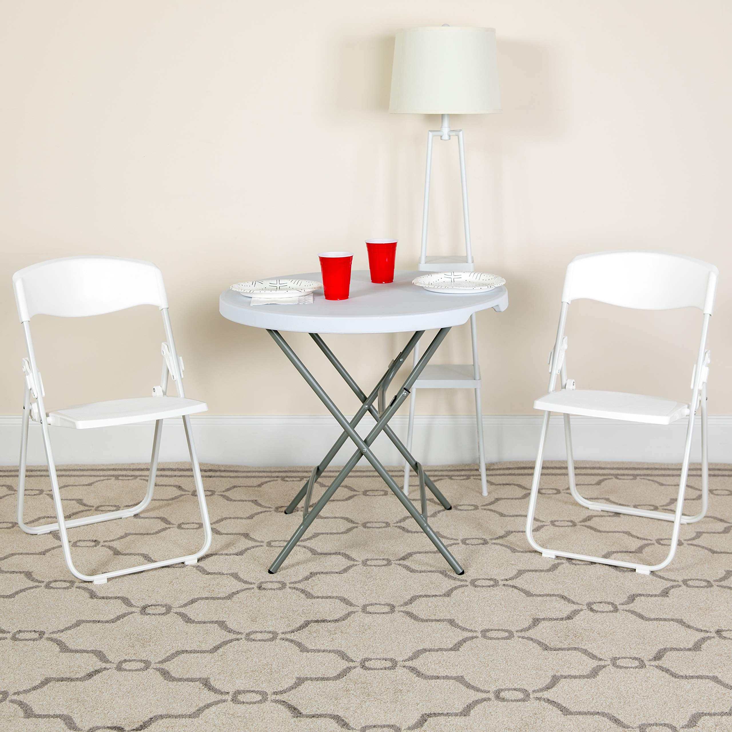 EMMA + OLIVER 2 Pack White Plastic Folding Chairs with Built-in Ganging Brackets - Lightweight Stackable Chairs for Outdoor Events, Parties, and Temporary Seating
