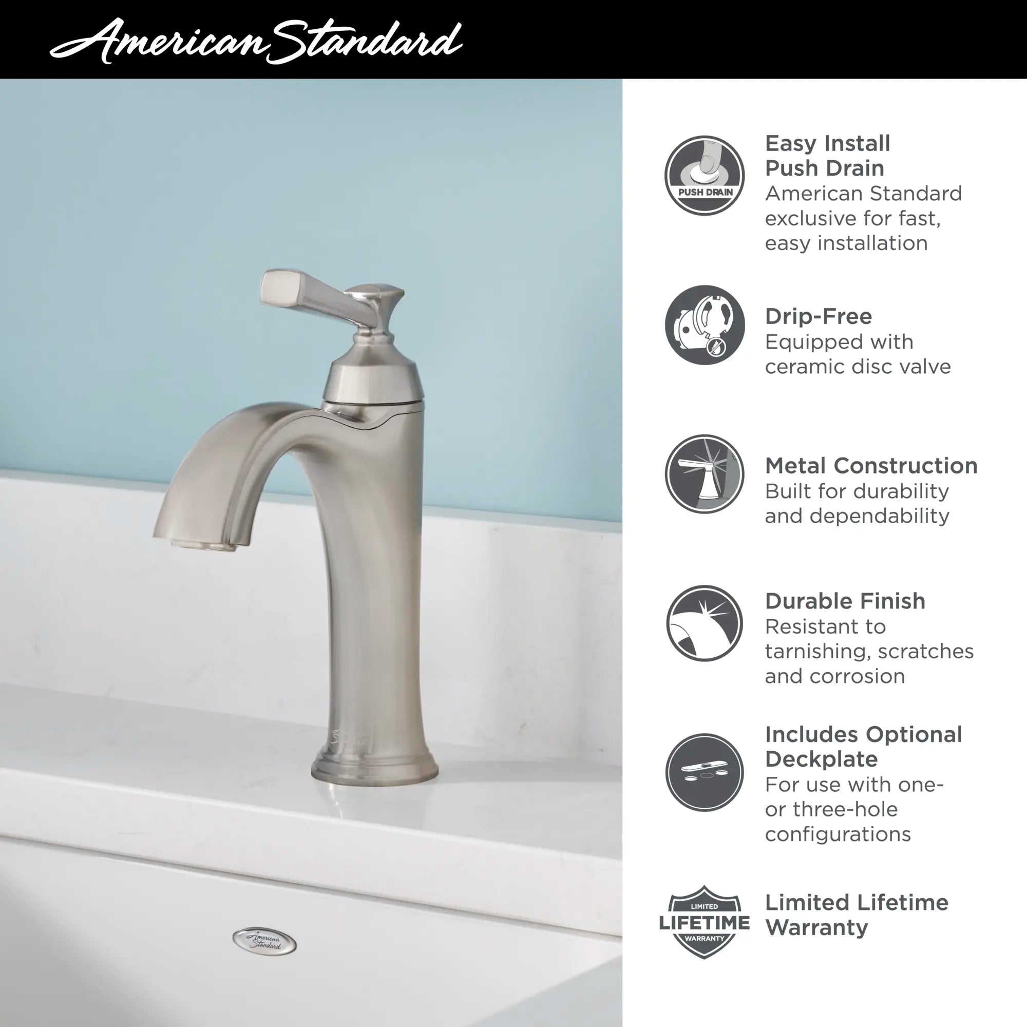 Glenmere Single Hole Bathroom Faucet with Lever Handle - 1.2 GPM/4.5 LPM Water-Saving Design - Perfect for Modern Vanities and Small Bathrooms