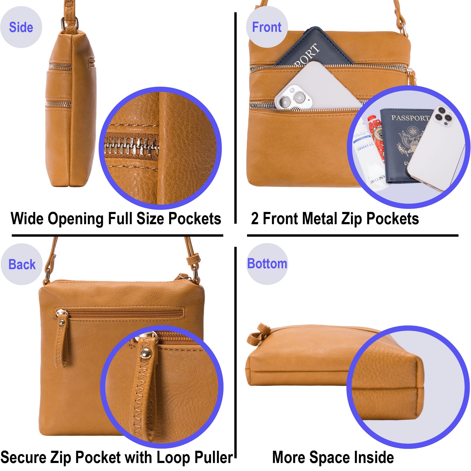 Solene Multi Zipper Pocket Crossbody Bag with Adjustable Strap - Lightweight Travel Purse & Everyday Messenger Bag for Women - Perfect for Daily Commute, Shopping & Travel Accessories