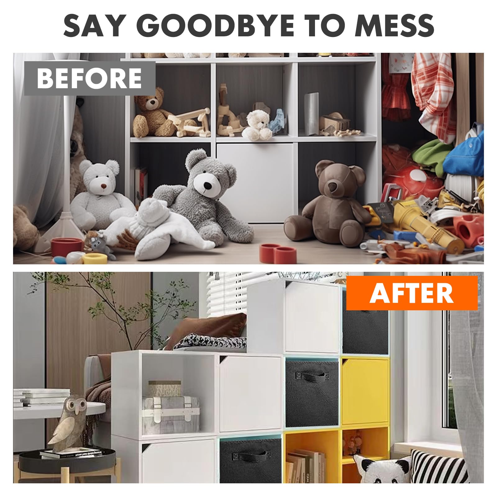 Foldable Fabric Storage Bins & Organizer Cubes - 13x13x13 Inch Closet & Toy Storage Drawers - 2 Pack Black - Perfect for Kids' Room, Nursery, and Home Organization