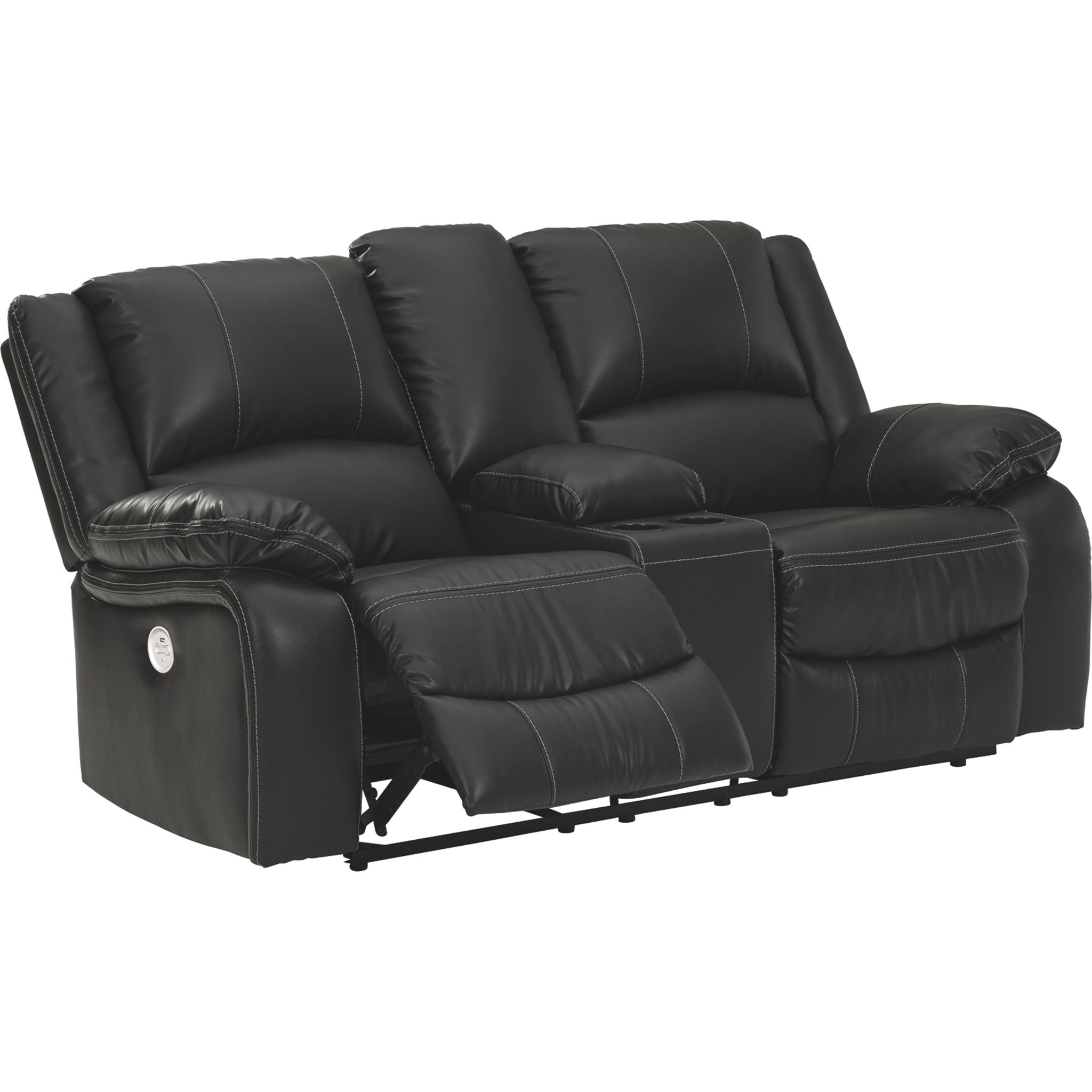 Calderwell Power Reclining Loveseat with Console - Black Leather Recliner Sofa for Living Room, Home Theater & Relaxation