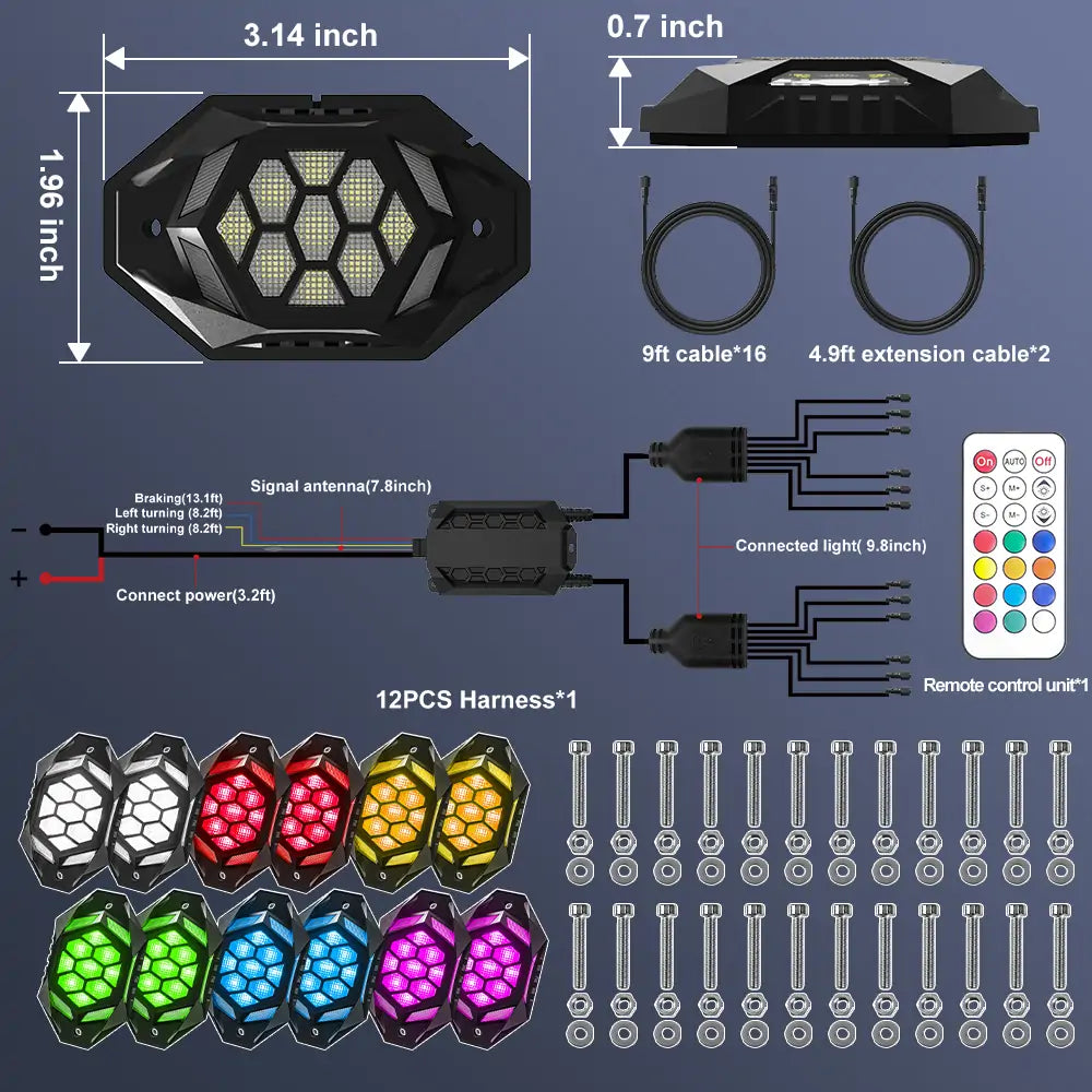 LOYO RGBW LED Rock Lights 12 Pods - Multicolor Underglow Neon Lights Kit with Bluetooth App Control for Cars, Trucks, SUVs, Off-Road Vehicles | Perfect for Night Driving, Car Shows & Custom Lighting Effects