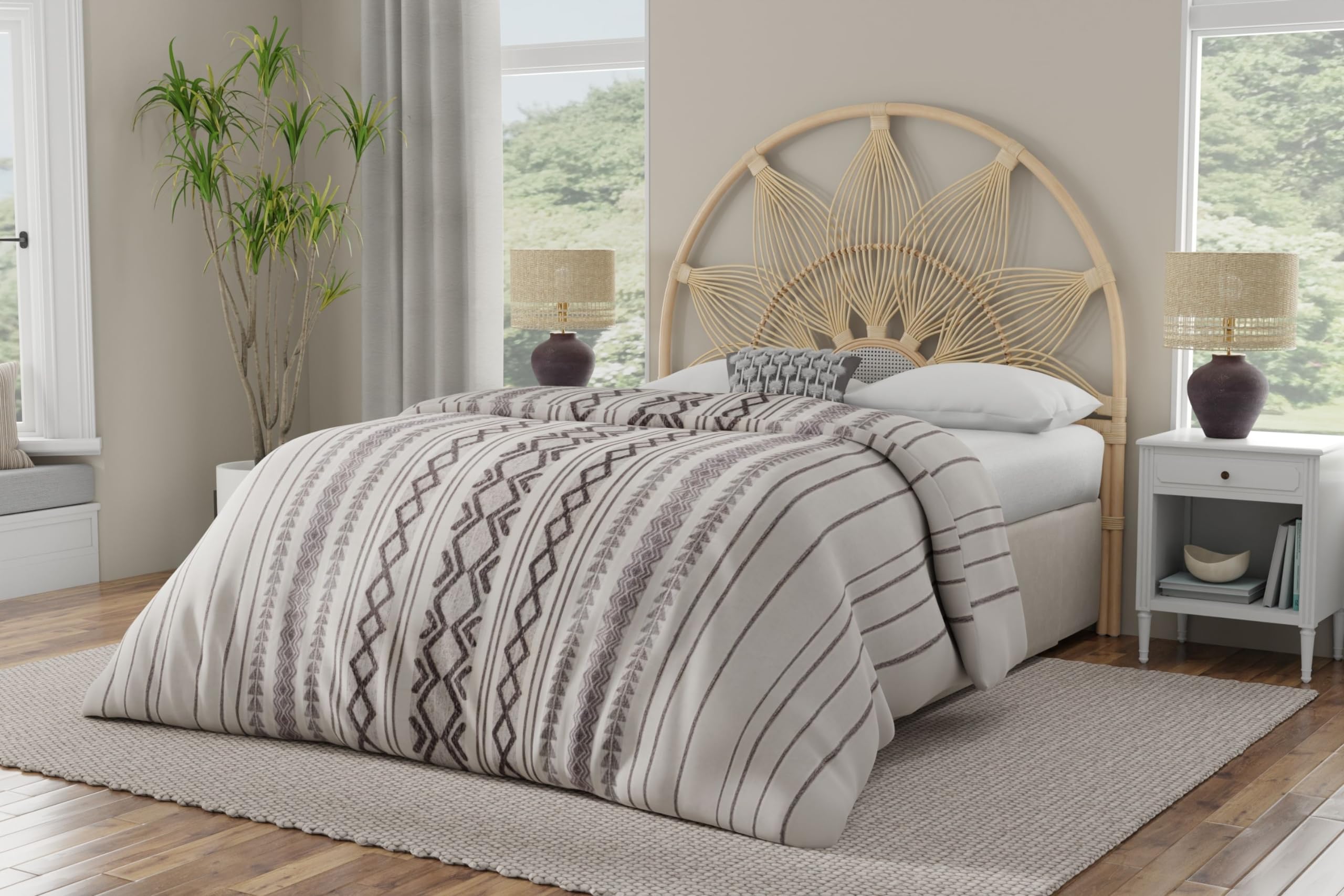 Kouboo Sunflower Rattan Full Headboard - Natural Bohemian Bedroom Decor for Full Size Beds - Perfect for Tropical & Coastal Themed Bedrooms