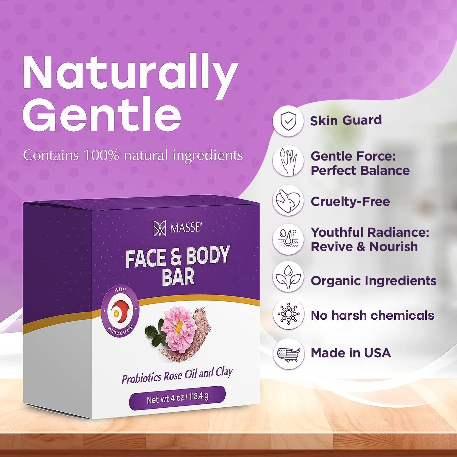 Rose Oil & Clay Probiotic Face and Body Wash - Skin Soothing Cleanser with Coleus & Vitex Berry Extracts | Natural Organic Soap Bar for Sensitive Skin | Men & Women | Pack of 3 | Perfect for Daily Cleansing & Gentle Exfoliation
