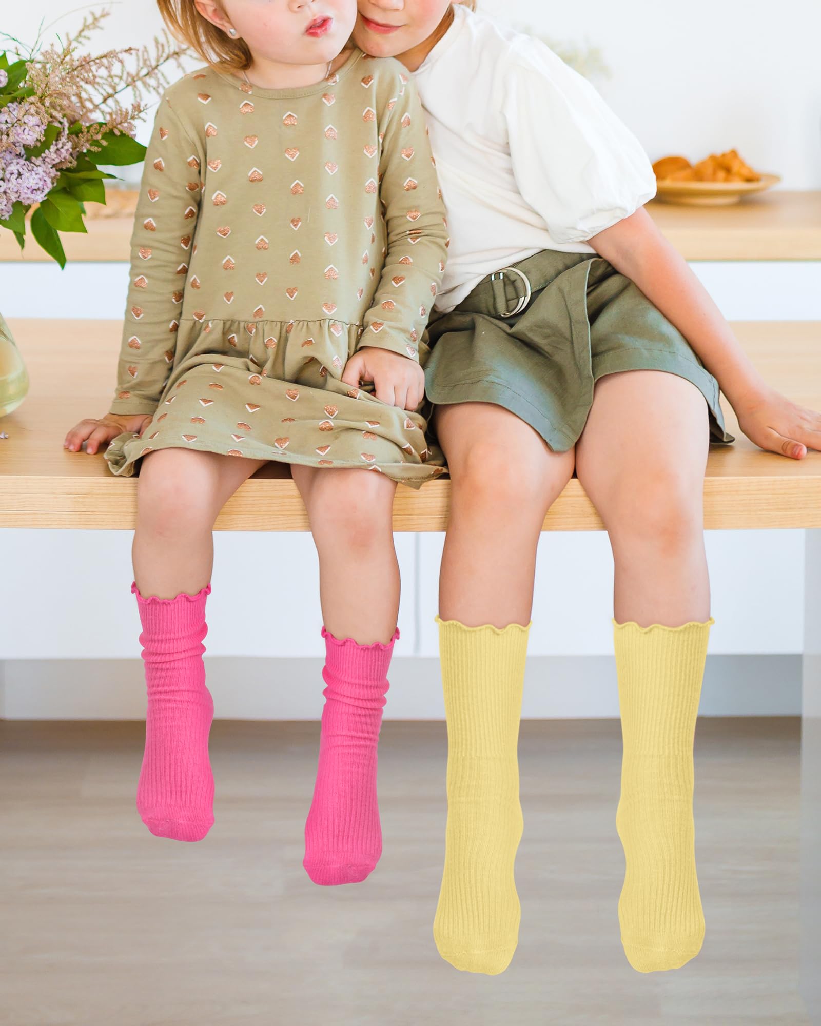 Witwot Girls Ruffle Socks - Cute Turn Cuff Dress Socks for Toddlers & Kids - Perfect for School Uniforms, Parties & Special Occasions