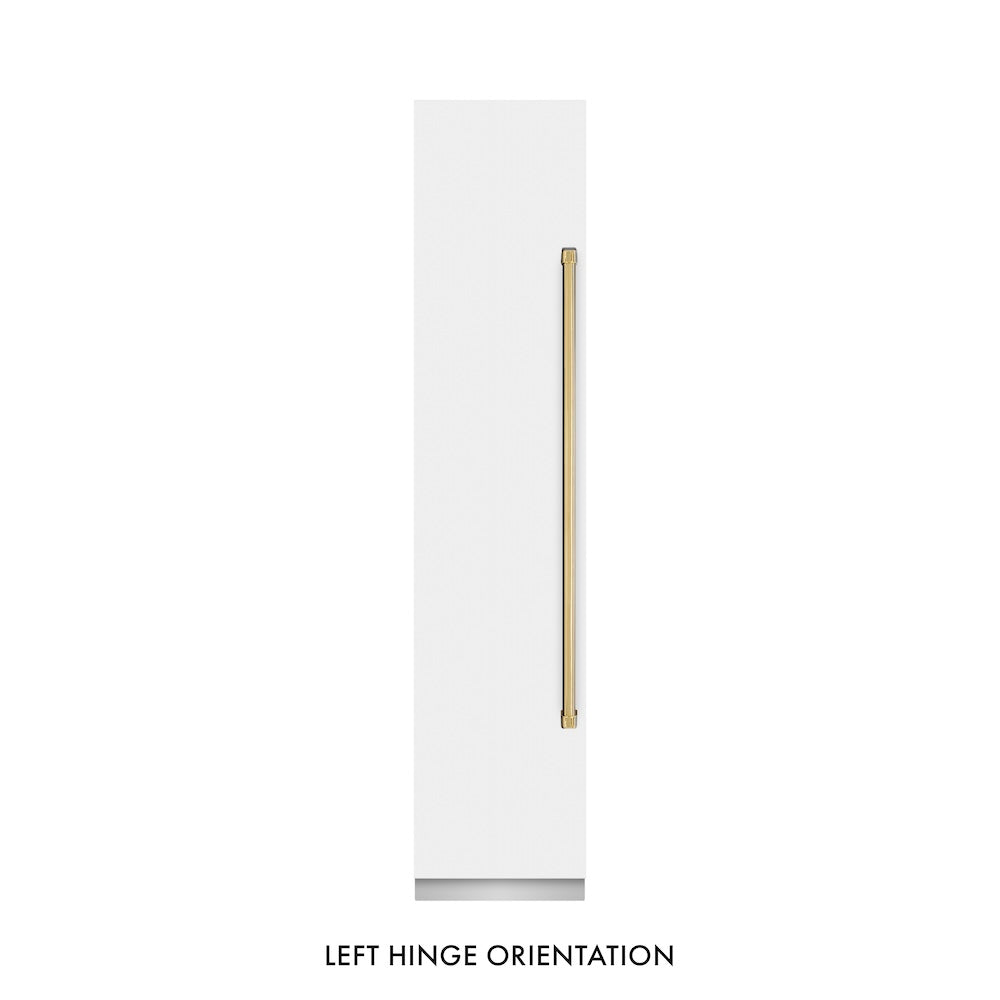 ZLINE Autograph Edition 18 Inch 8.6 cu ft Left Hinge Column Freezer - White Matte Finish with Graphite Gray Interior & Polished Gold Accents (RCFVLZ WM 18 G) | Perfect for Home Bars, Basements & Gourmet Kitchen Storage
