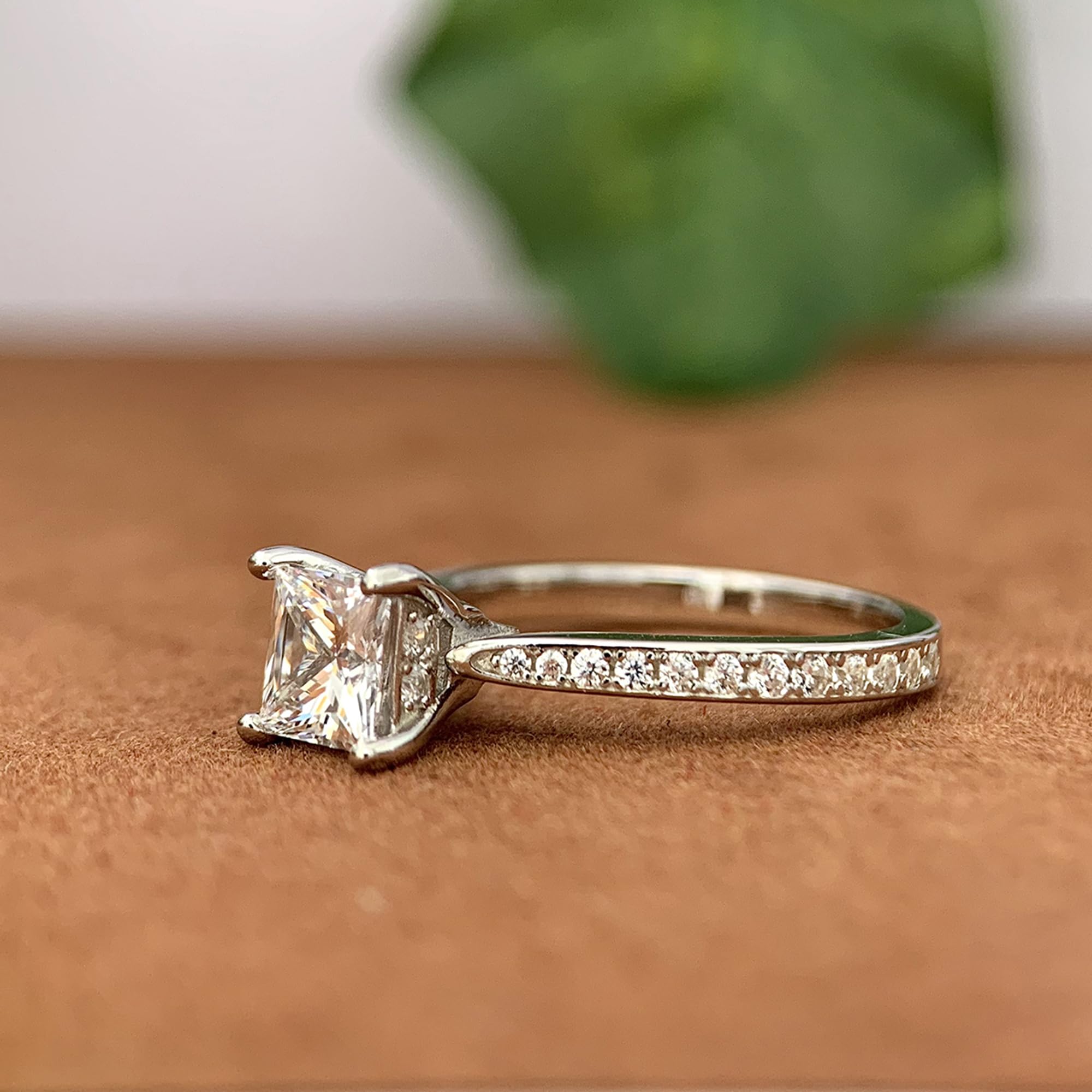 14K Moissanite Engagement Ring - 1 Carat Princess Cut Solitaire Ring in White Gold for Women | Wedding, Proposal, Anniversary Gift Idea