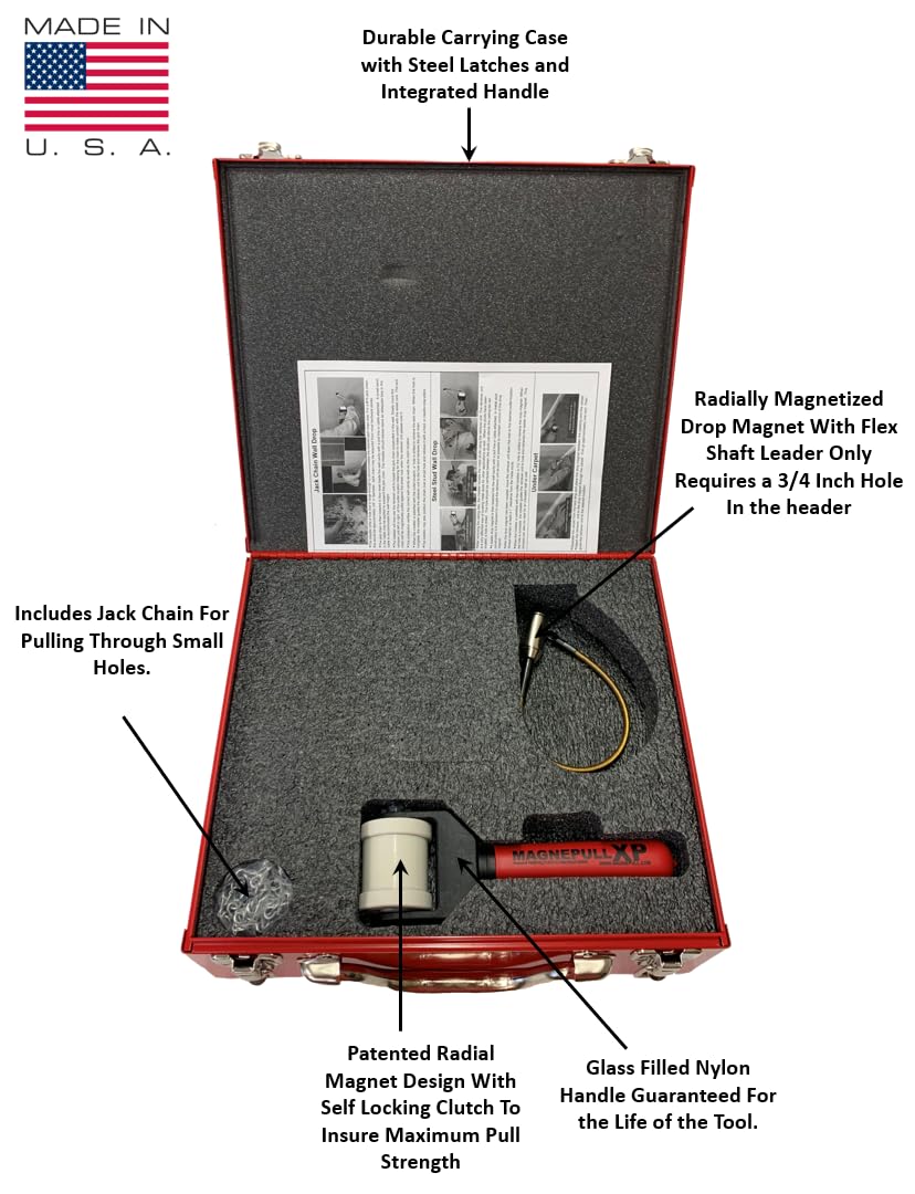 XP1000-MC-1 Magnetic Wire Puller - Heavy Duty Electrical Tool with Flexible Steel Leader & Durable Carrying Case - Ideal for Conduit Wiring, Cable Installation, and Electrical Work (Not for Foam Insulation or Bare Steel Studs Without XP1000-8 Drop Magnet)