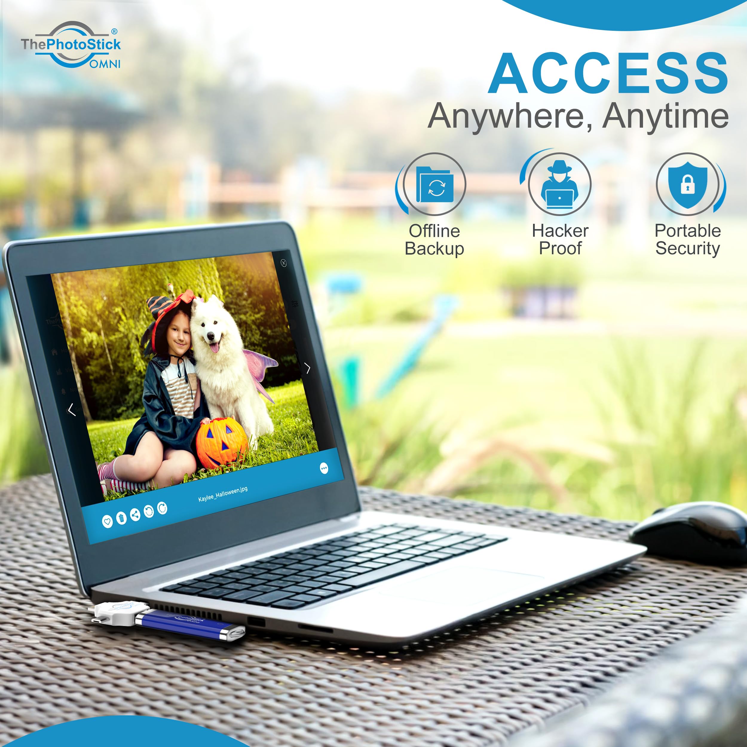 ThePhotoStick Omni 256GB - Secure Photo & Video Backup Device | USB External Storage for iPhone, Android, PC & Mac | Portable Memory Stick for Travel, Work & Home Organization | Fast File Transfer Solution