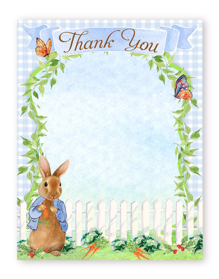 Peter Rabbit Thank You Cards - Set of 10 Greeting Cards with Envelopes - Blue Floral Design - Perfect for Baby Showers, Birthdays & Thank You Notes - Peter Rabbit Party Supplies