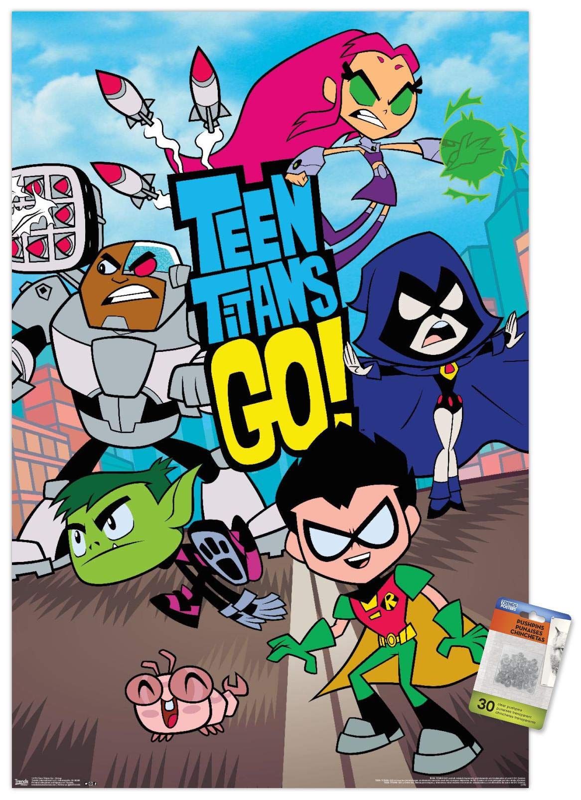 Teen Titans Go! DC Comics Poster with Push Pins for Room Decor