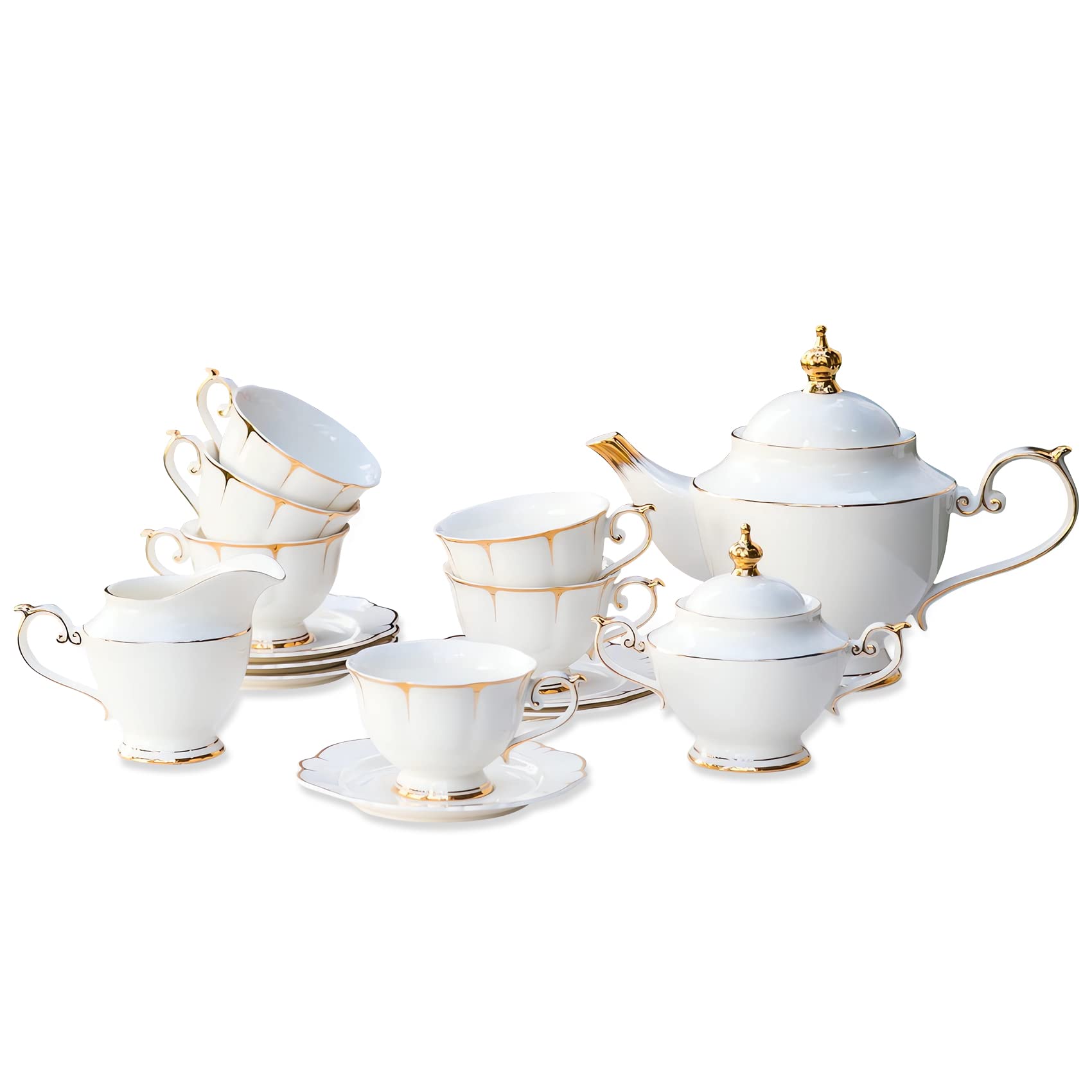 ACMLIFE Fine Bone China Tea Set for 6 - Elegant White Porcelain Tea Cups & Saucers - Perfect for Afternoon Tea Parties, Bridal Showers & Gift Giving - Ideal for Home Entertaining & Special Occasions