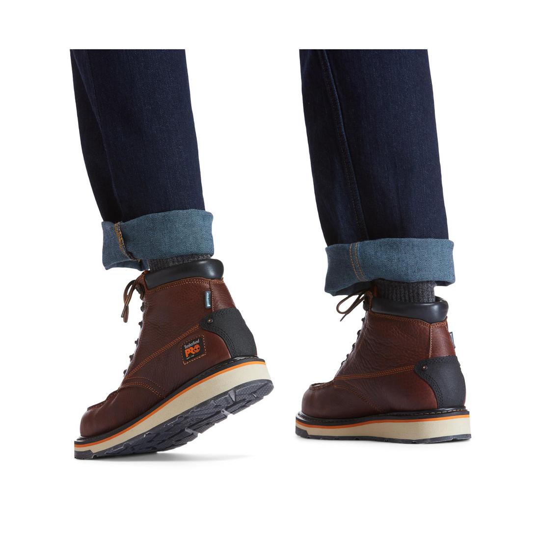 Gridworks 6 Inch Soft Toe Waterproof Work Boots for Men - Brown Leather Safety Shoes for Construction, Hiking & Outdoor Activities