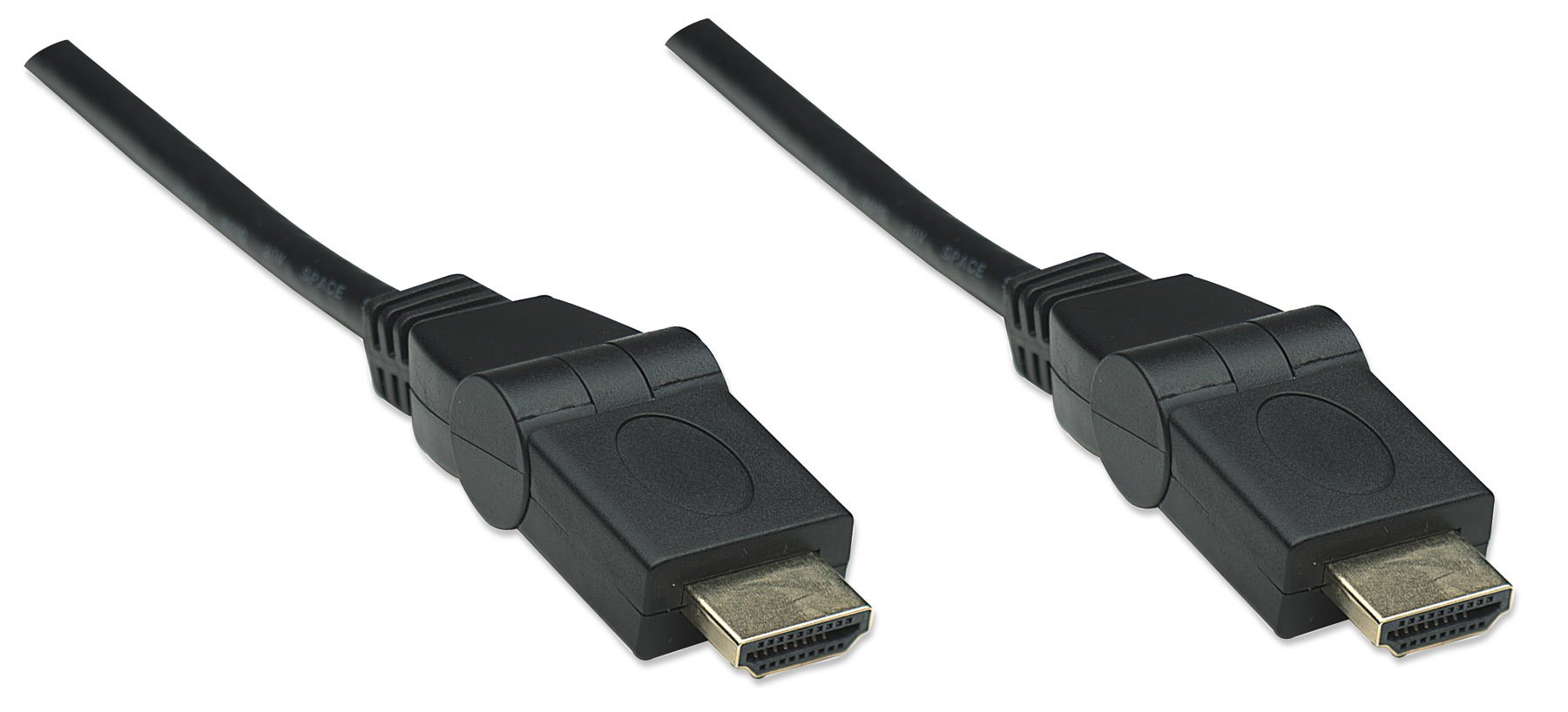 6 ft. HDMI Cable 2.0 Male to Male - 180-Degree Swivel Connector, 4K 60Hz, High Speed with Ethernet, Gold Plated - Manhattan 322324 - Perfect for Home Theater, Gaming & Office Setup