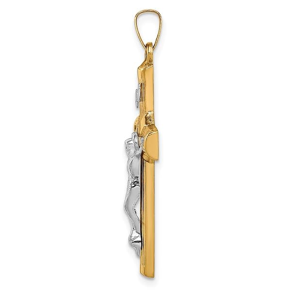 14K Solid Two Tone Gold Jesus Christ Crucifix Cross Necklace - Religious Pendant for Women & Men - Perfect for Church, Baptism, First Communion & Gifts