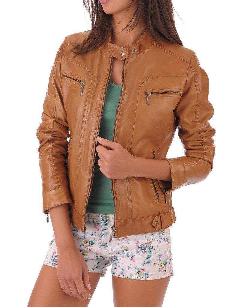 Premium Women's Lambskin Leather Bomber Jacket - Soft & Smooth Biker Jacket for Winter - Fashion Outerwear for Casual Wear, Motorcycle Riding & Night Out