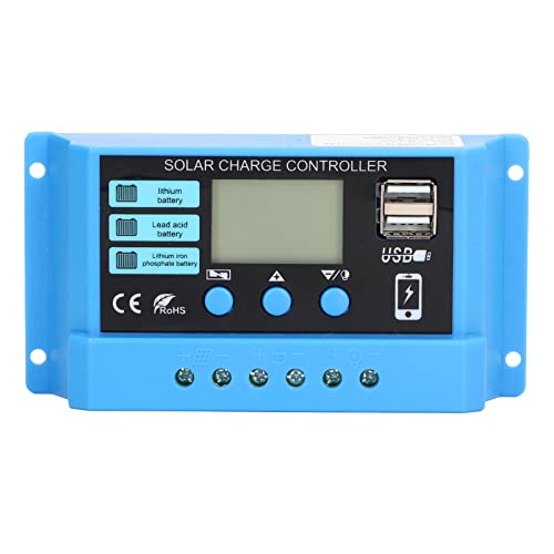 12V/24V Solar Charge Controller with Dual USB Ports & LCD Display - PWM Smart Charger for Solar Panels, Auto Parameter Setting (10A) - Perfect for RV, Boat, Off-Grid & Home Solar Systems