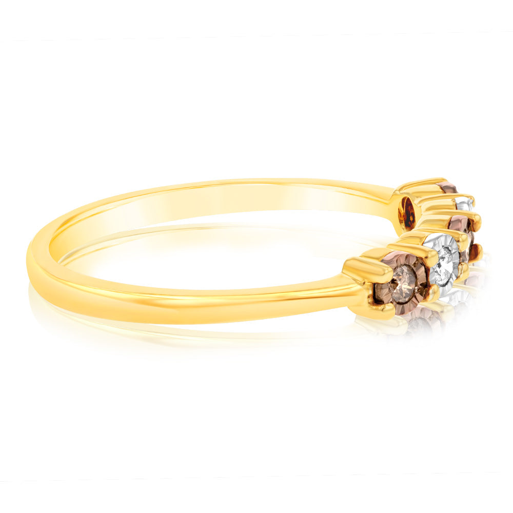 9ct Yellow Gold Australian Champagne Diamond Ring with 2 Brilliant White Diamonds - Elegant Wedding Band & Anniversary Gift for Her