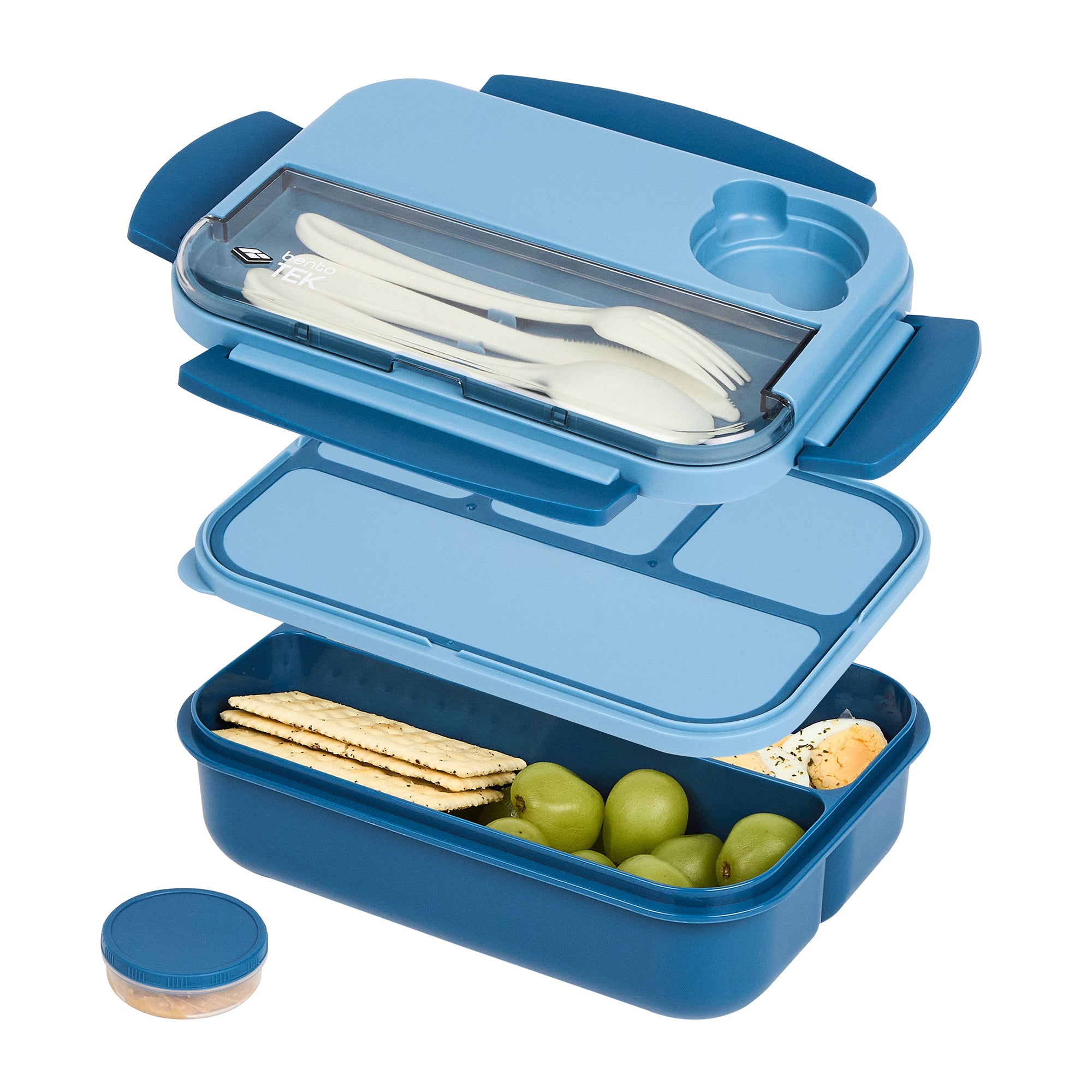 Bento Tek 44 oz Blue BPA-Free Lunch Box with Utensils | Microwave Safe, Leak-Proof | 9 x 6.5 x 3.25 Inches | Perfect for Work, School & Picnics | 1 Count