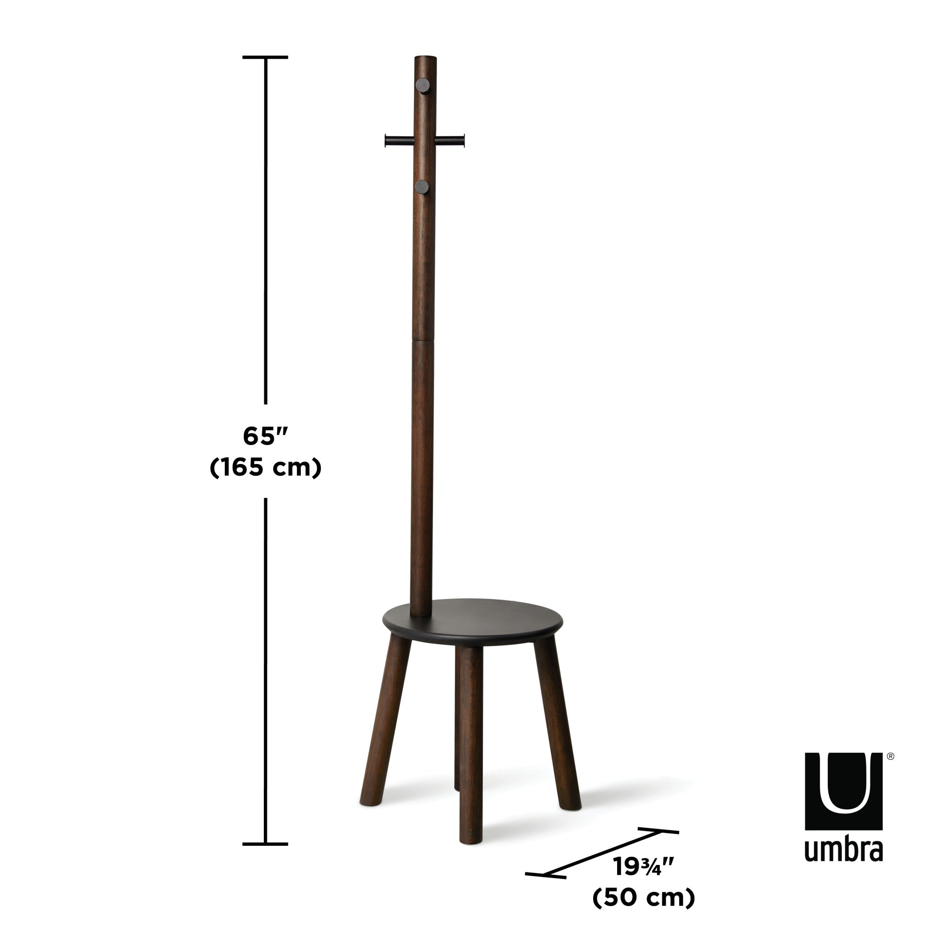 Modern Wooden Pillar Stool with Coat Rack - Multi-Functional Entryway Furniture for Small Spaces | Perfect for Hallway, Bedroom, or Mudroom Organization