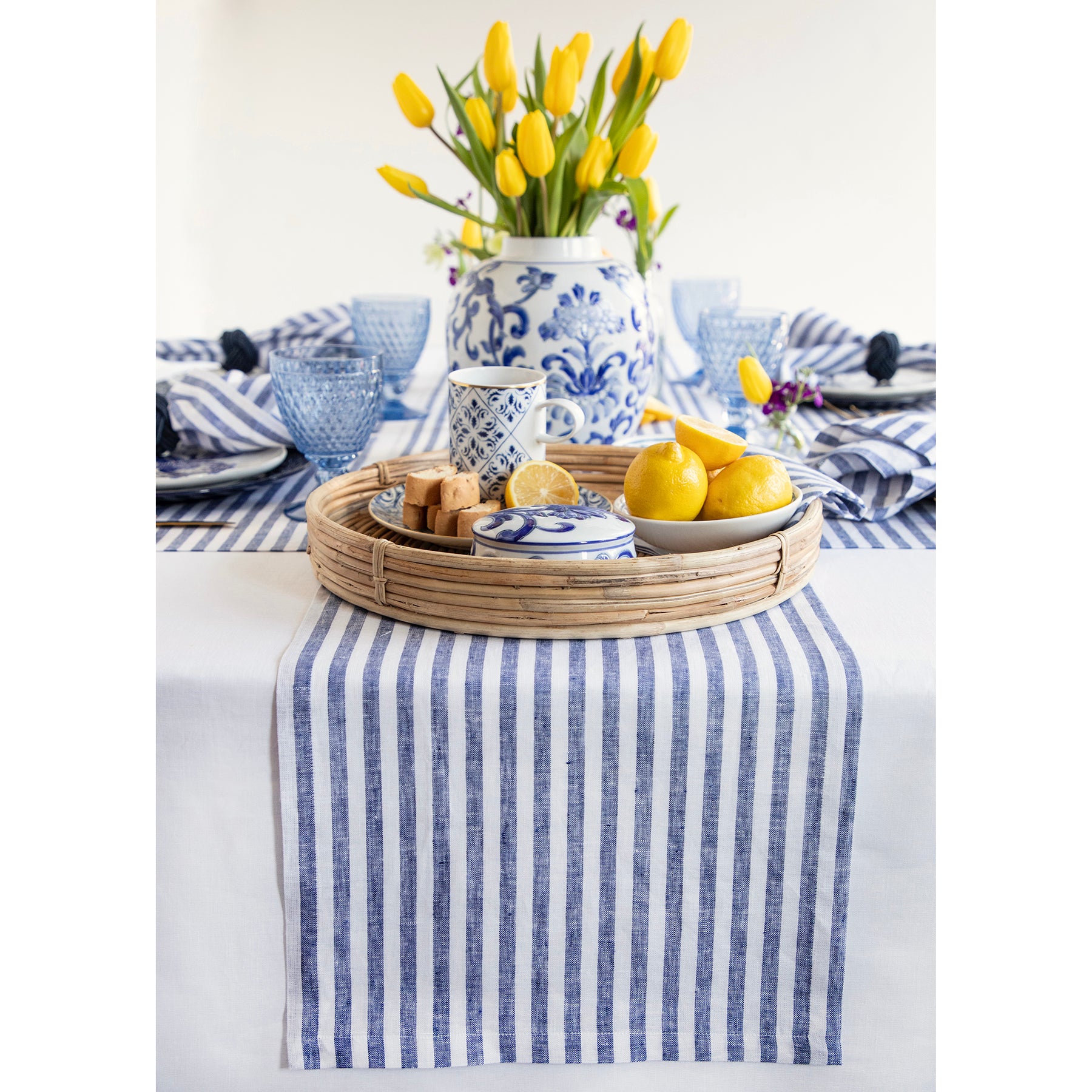 Amalfi Stripe Table Runner - Elegant Cotton Table Decor for Dining Room, Kitchen & Wedding - Perfect for Holiday Dinner Parties & Home Decor