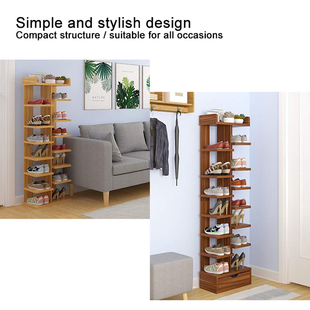 Multi-Layer Shoe Rack with Drawer - Space Saving Double Row Shoe Storage Organizer for Closet, Bedroom or Entryway - Natural Wood Shoe Shelf Cabinet for Home Organization (Perfect for Small Spaces & Shoe Lovers)