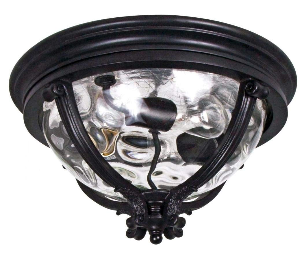 3-Light Black Water Glass Outdoor Flush Mount Ceiling Light - Durable & Weatherproof for Porch, Patio, Garage & Entryway Lighting